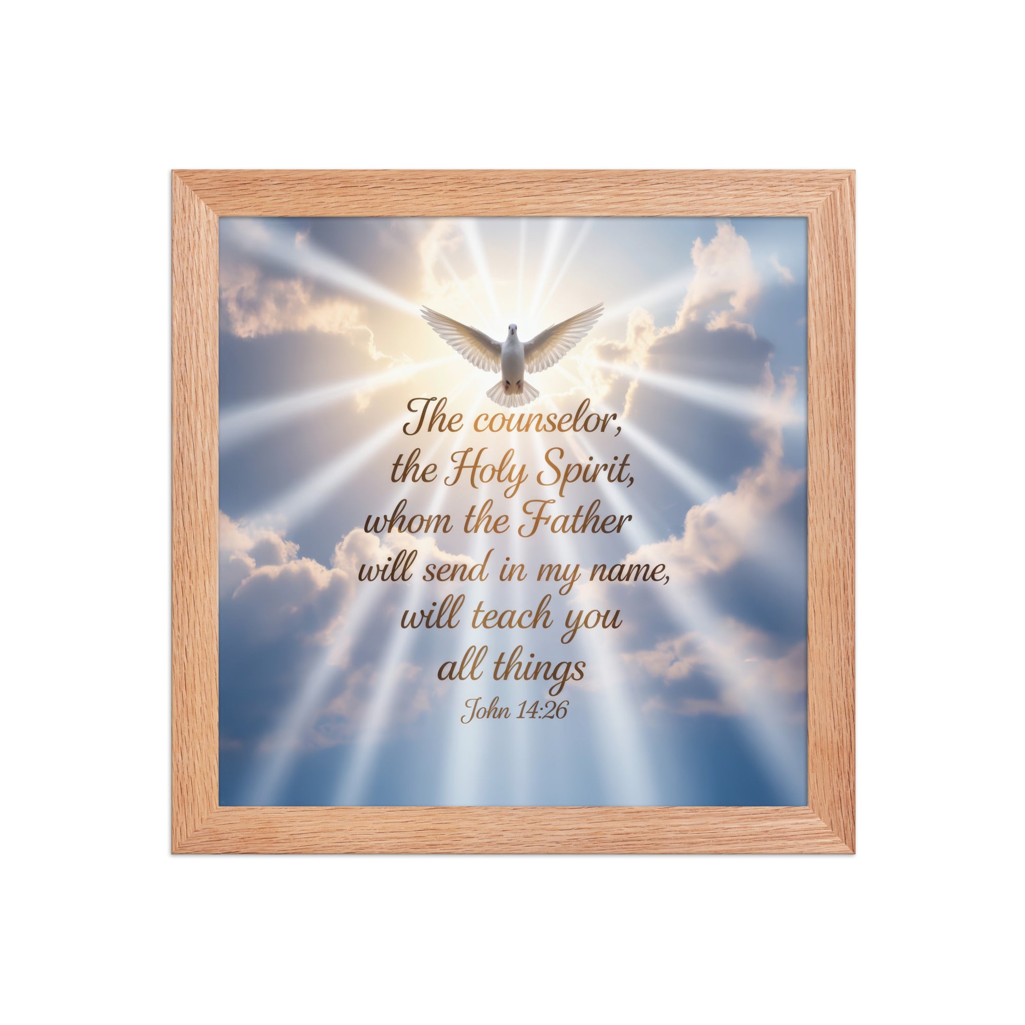 John 14:26 Bible Verse Father Premium Luster Photo Paper Framed Poster Red Oak 10″×10″