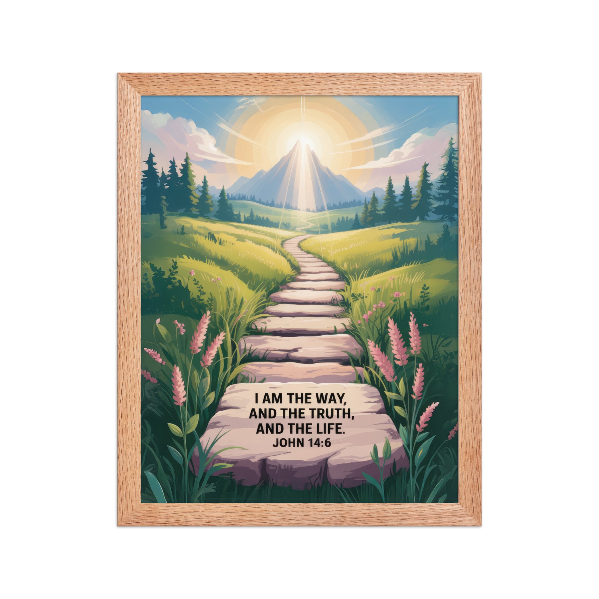 John 14:6 Bible Verse The Truth Premium Luster Photo Paper Framed Poster Red Oak 11″×14″