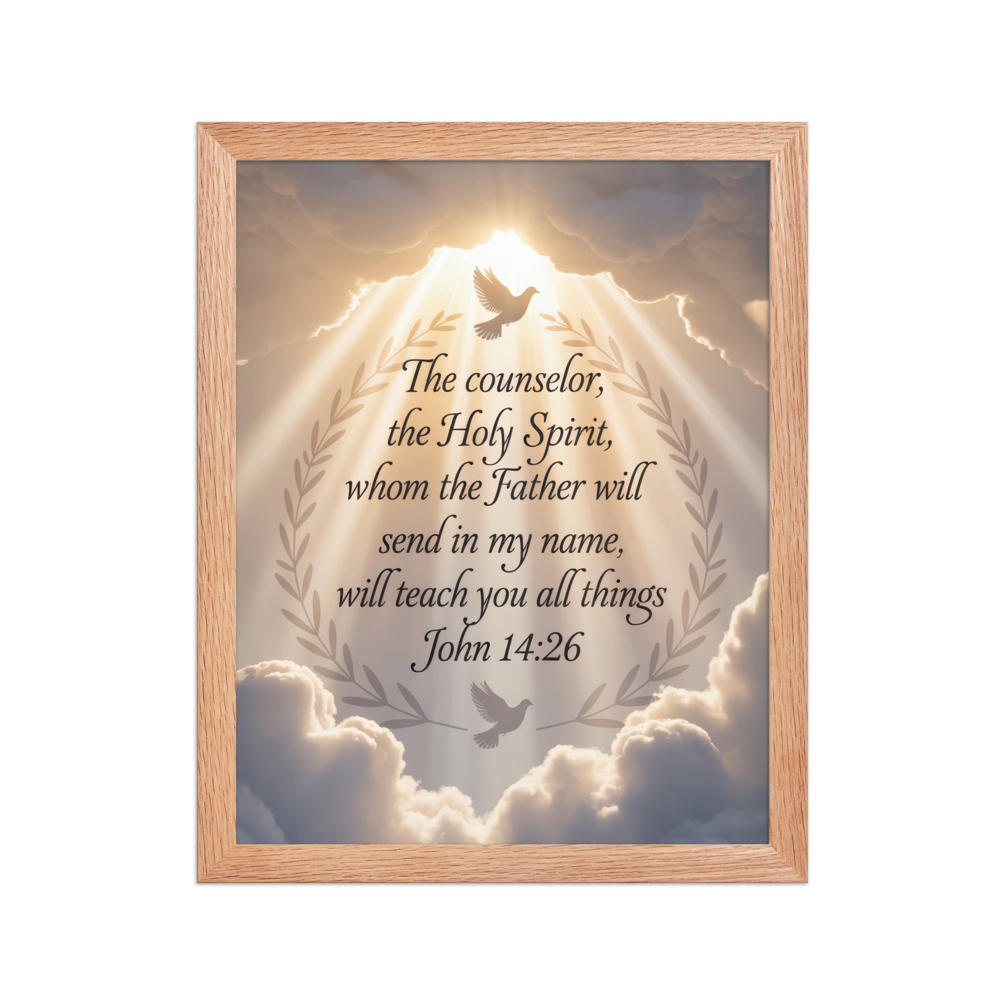 John 14:26 Bible Verse Counselor Premium Luster Photo Paper Framed Poster Red Oak 11″×14″