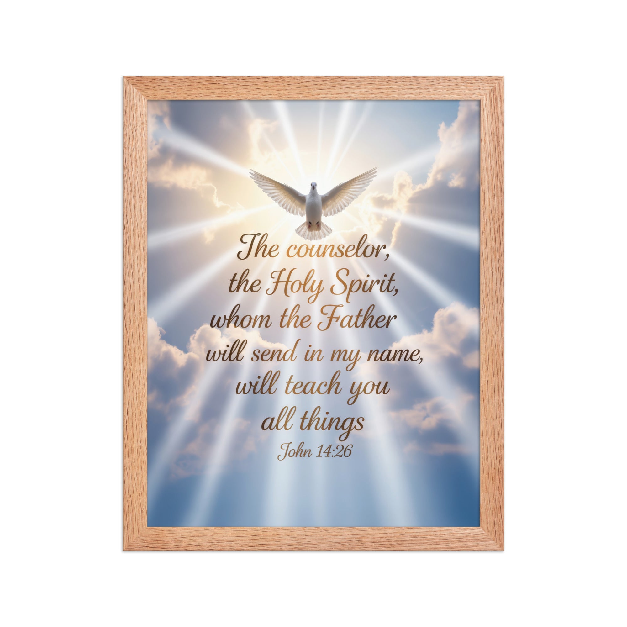 John 14:26 Bible Verse Father Premium Luster Photo Paper Framed Poster Red Oak 11″×14″