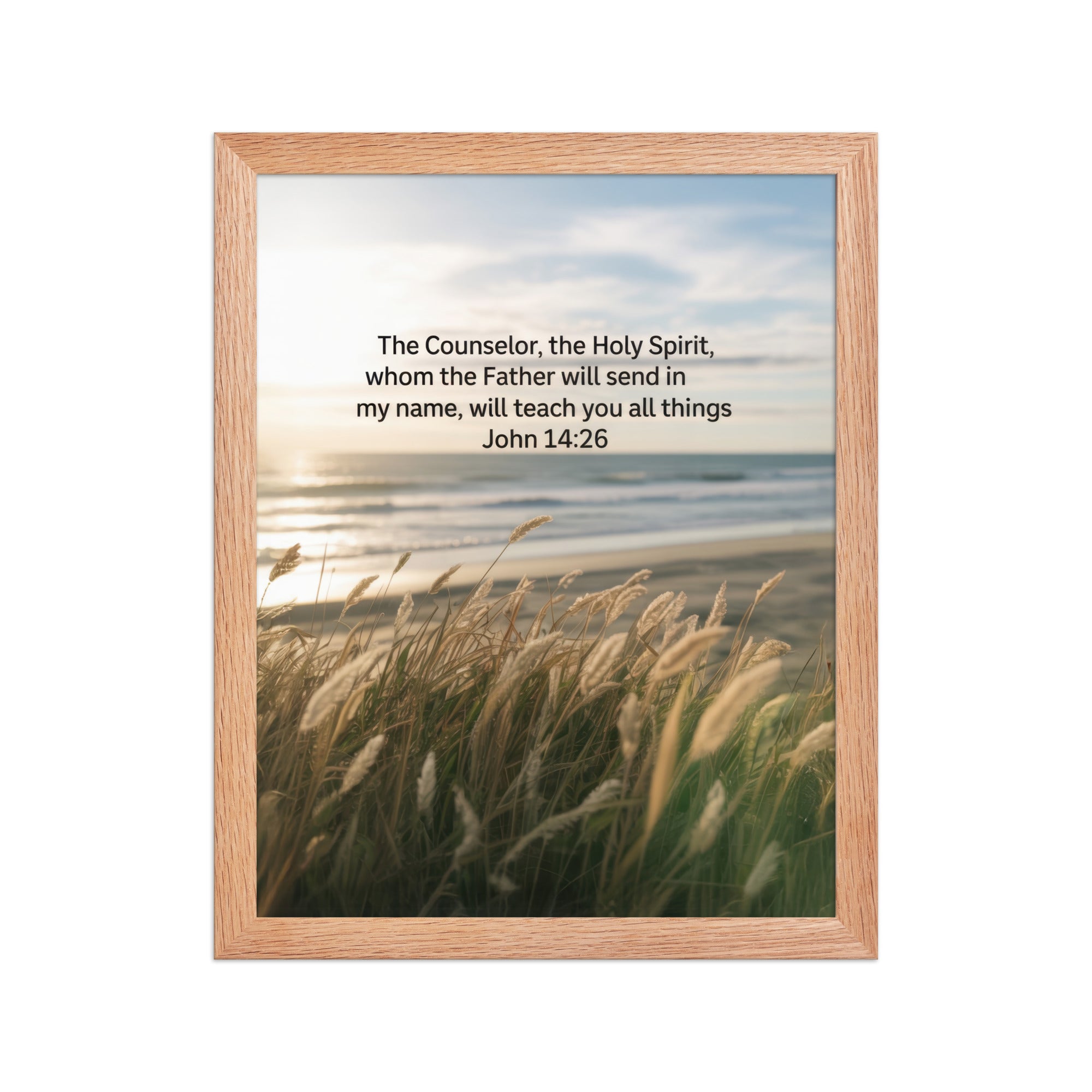 John 14:26 Bible Verse in my name Premium Luster Photo Paper Framed Poster Red Oak 11″×14″