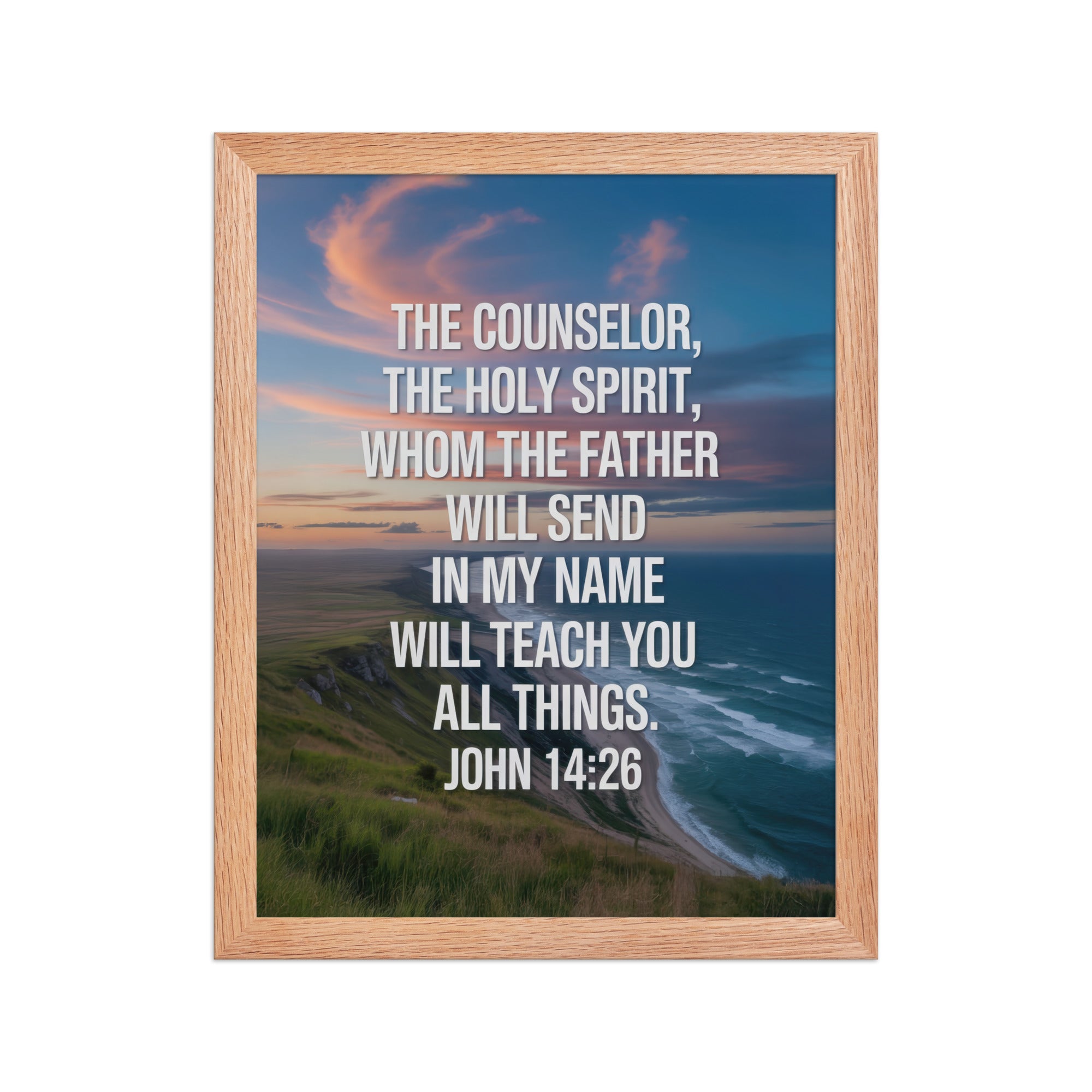 John 14:26 Bible Verse will teach Premium Luster Photo Paper Framed Poster Red Oak 11″×14″