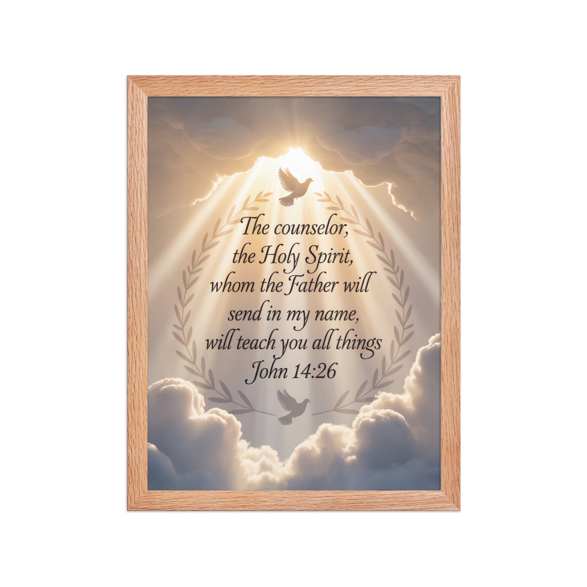 John 14:26 Bible Verse Counselor Premium Luster Photo Paper Framed Poster Red Oak 12″×16″