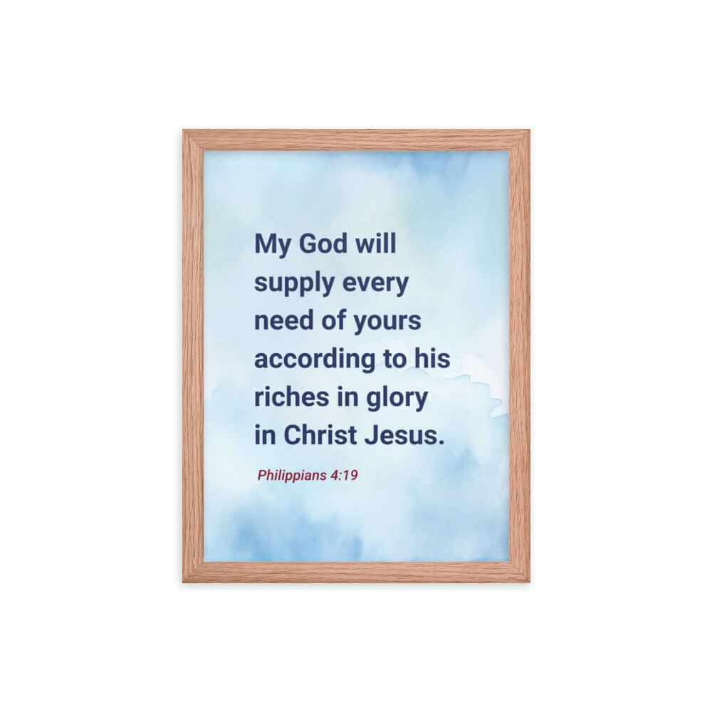 Phil 4:19 - Bible Verse, God will supply Premium Luster Photo Paper Framed Poster