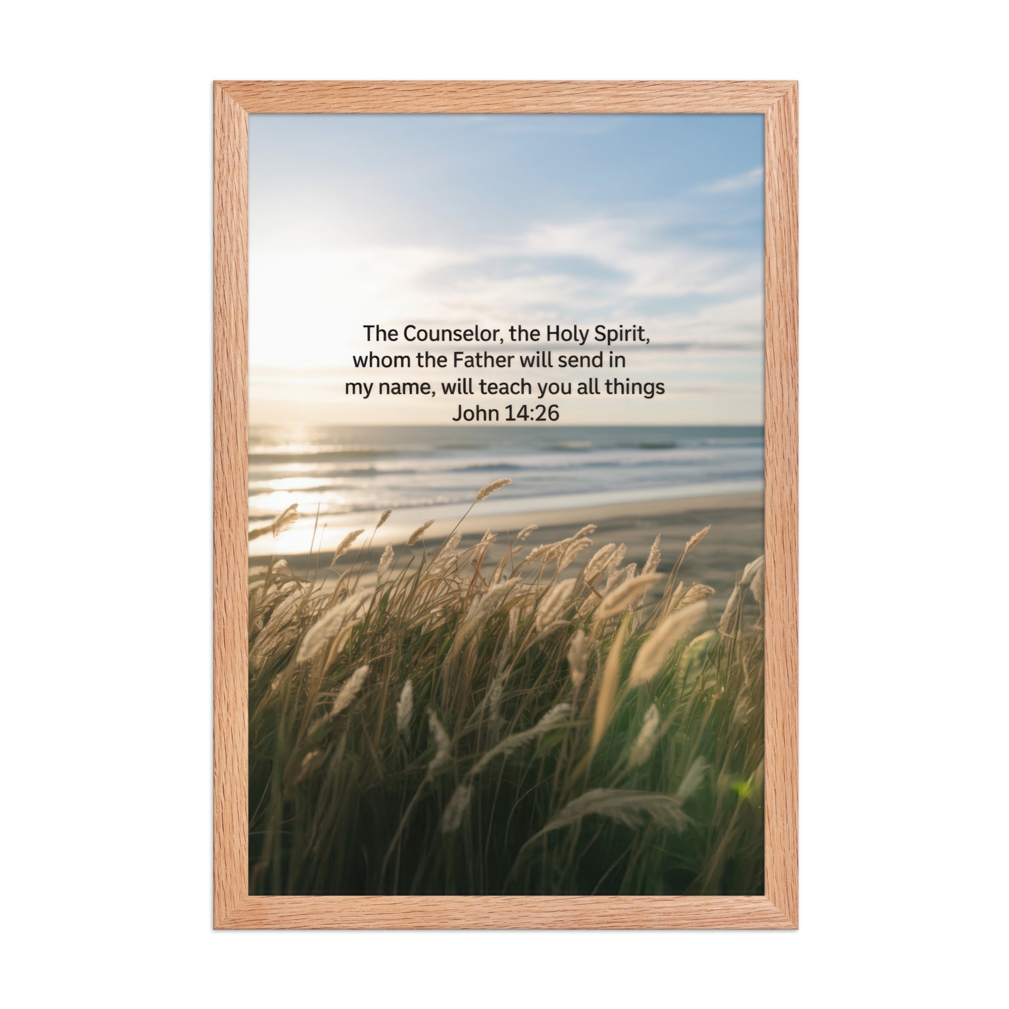 John 14:26 Bible Verse in my name Premium Luster Photo Paper Framed Poster Red Oak 12″×18″
