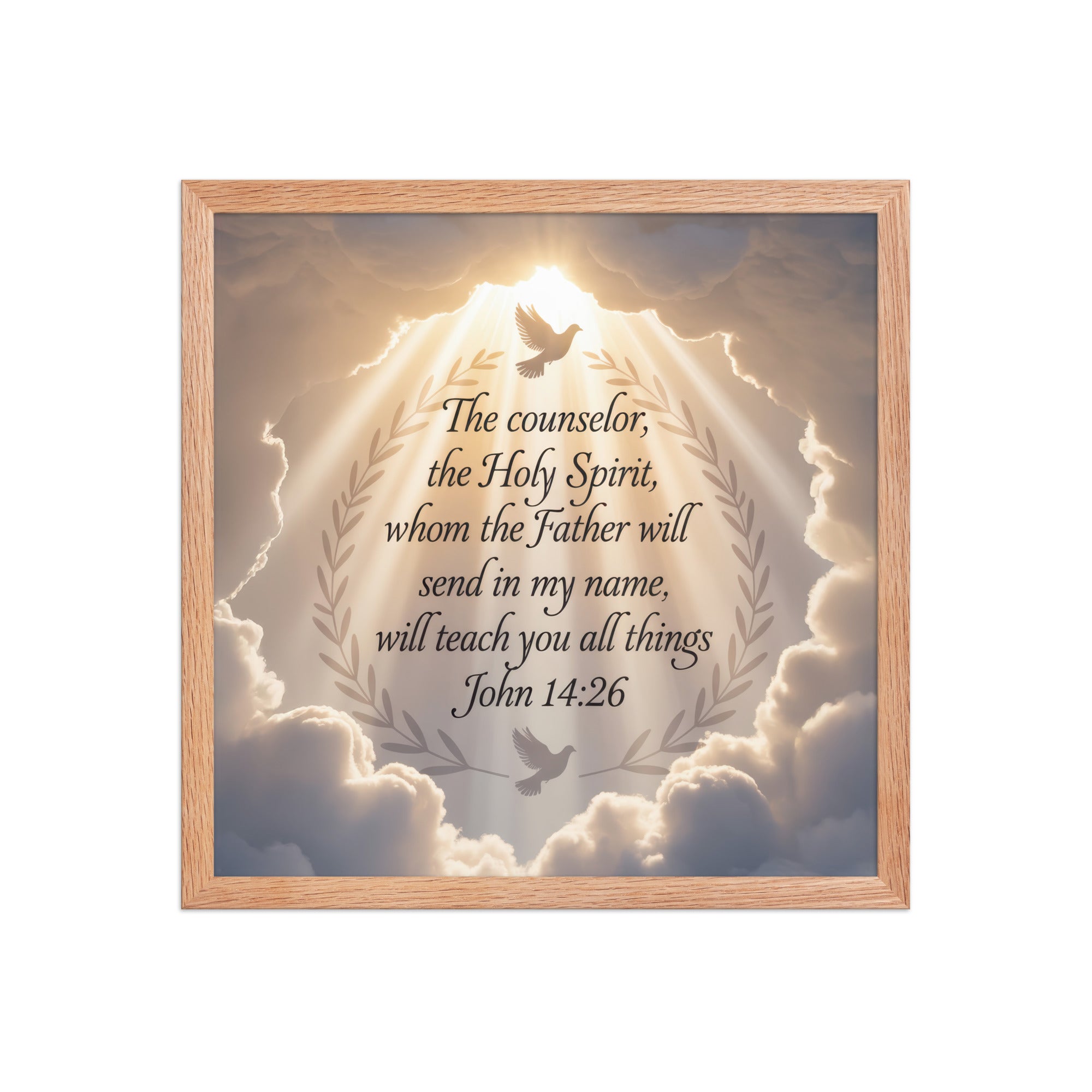 John 14:26 Bible Verse Counselor Premium Luster Photo Paper Framed Poster Red Oak 16″×16″