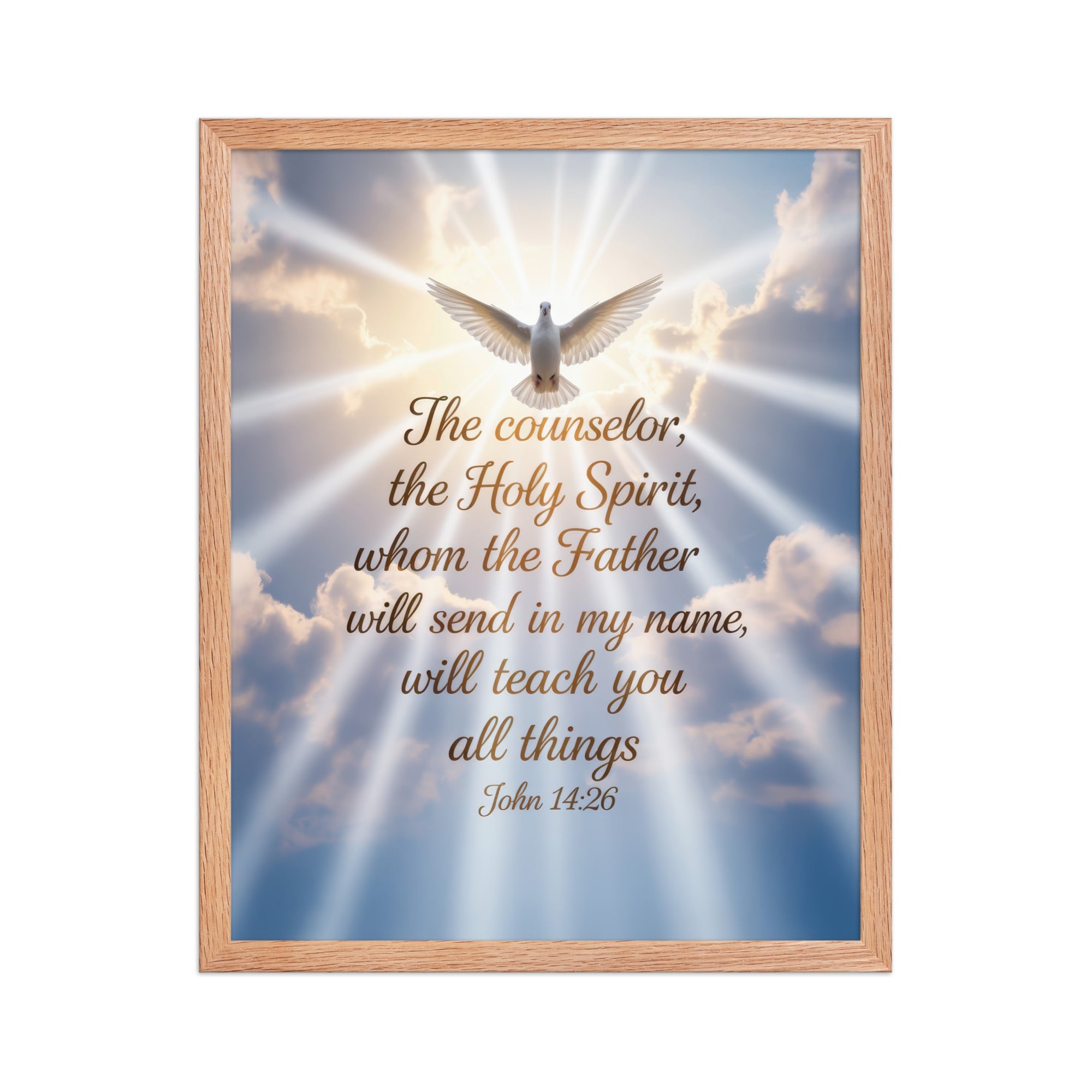 John 14:26 Bible Verse Father Premium Luster Photo Paper Framed Poster Red Oak 16″×20″