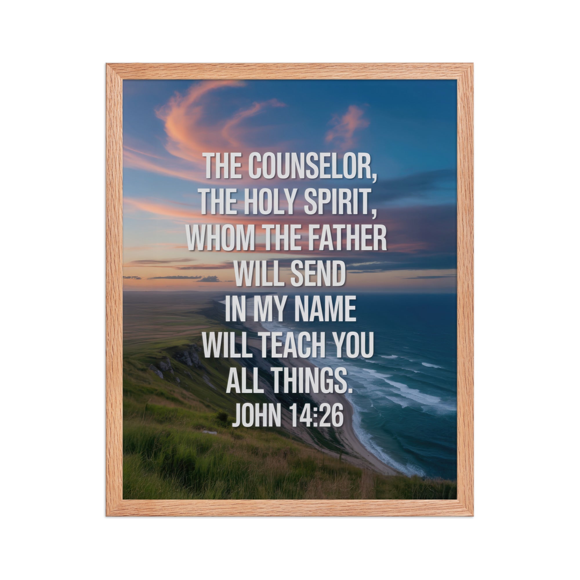 John 14:26 Bible Verse will teach Premium Luster Photo Paper Framed Poster Red Oak 16″×20″
