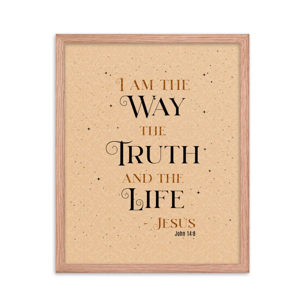 John 14:6 Bible Verse, Color Text Brown Background Premium Luster Photo Paper Framed Poster