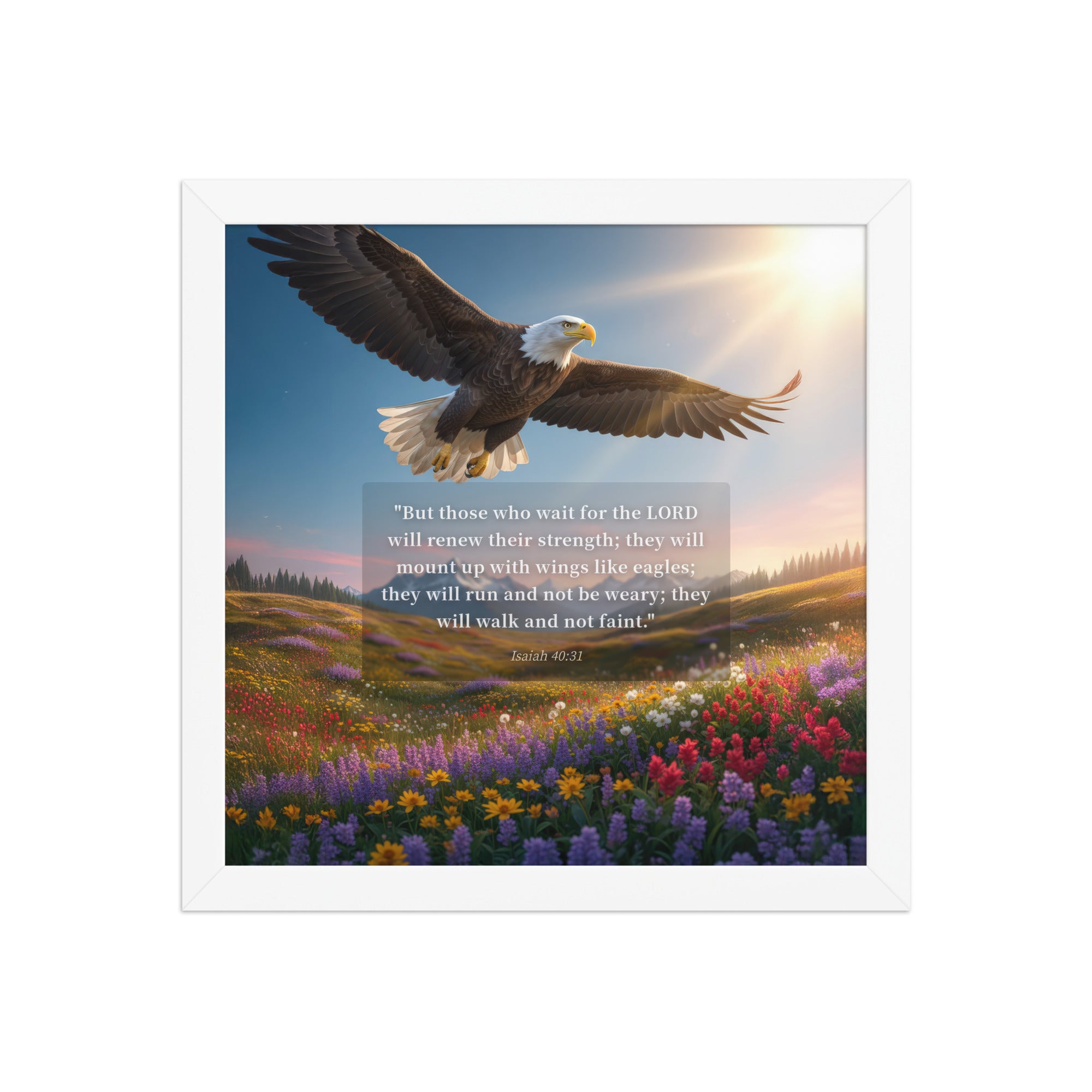 Isaiah 40:31 Bible Verse Who Wait Premium Luster Photo Paper Framed Poster White 12″×12″