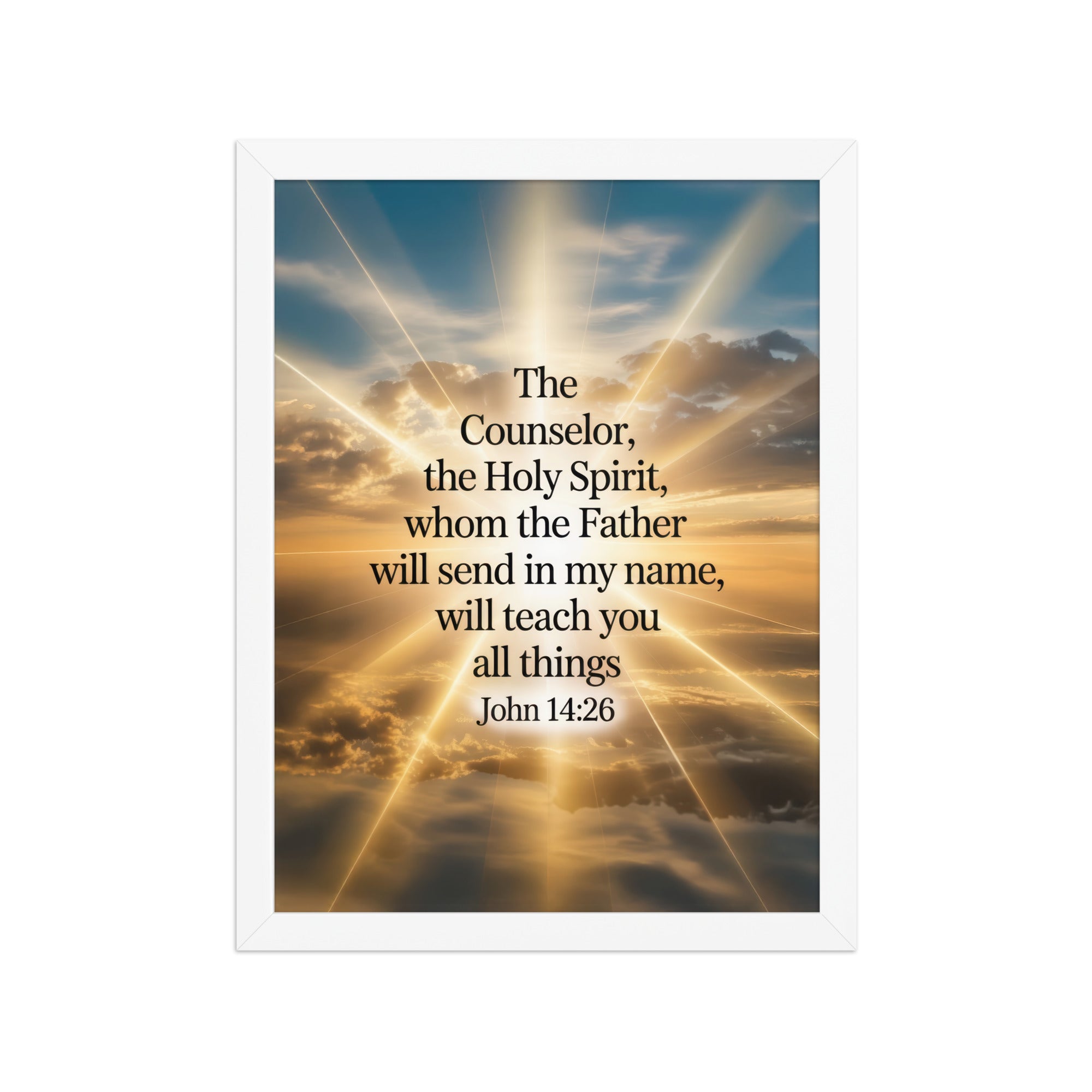 John 14:26 Bible Verse will send Premium Luster Photo Paper Framed Poster White 12″×16″