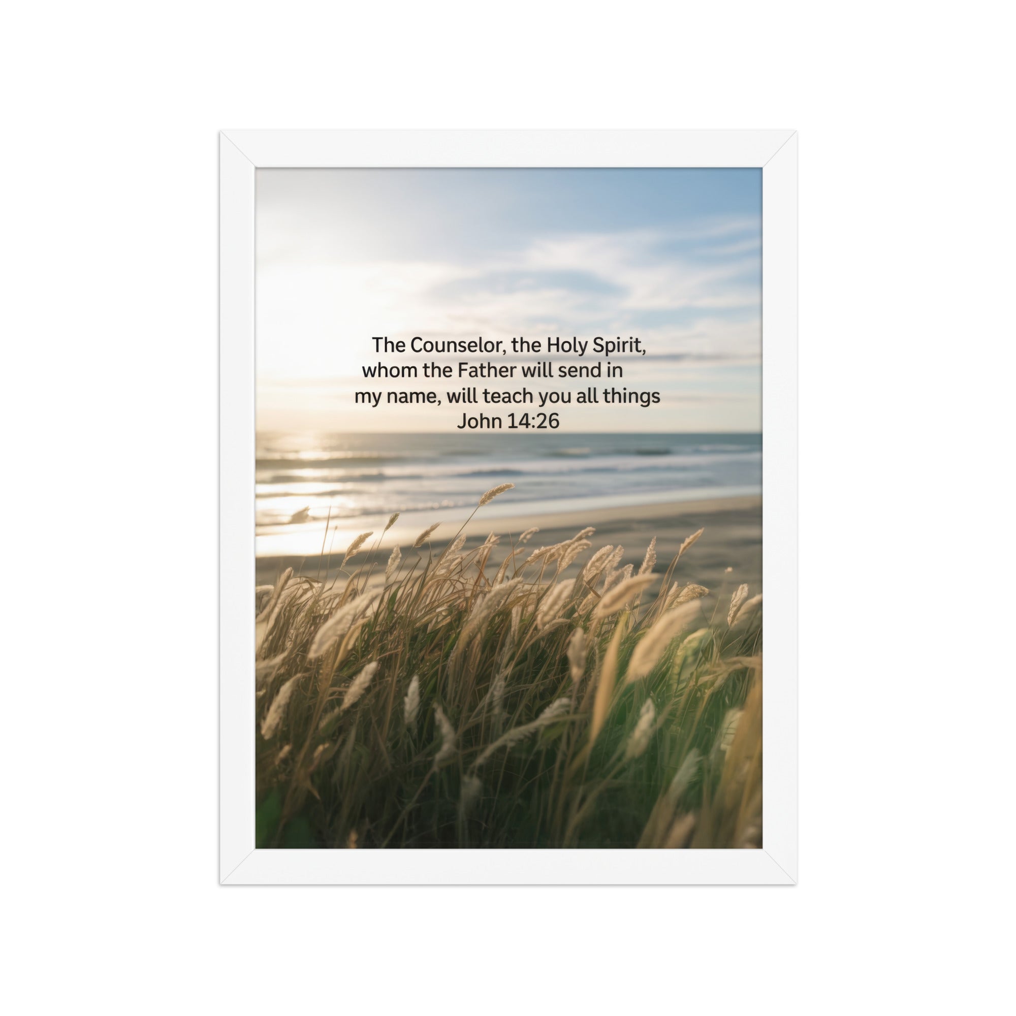 John 14:26 Bible Verse in my name Premium Luster Photo Paper Framed Poster White 12″×16″