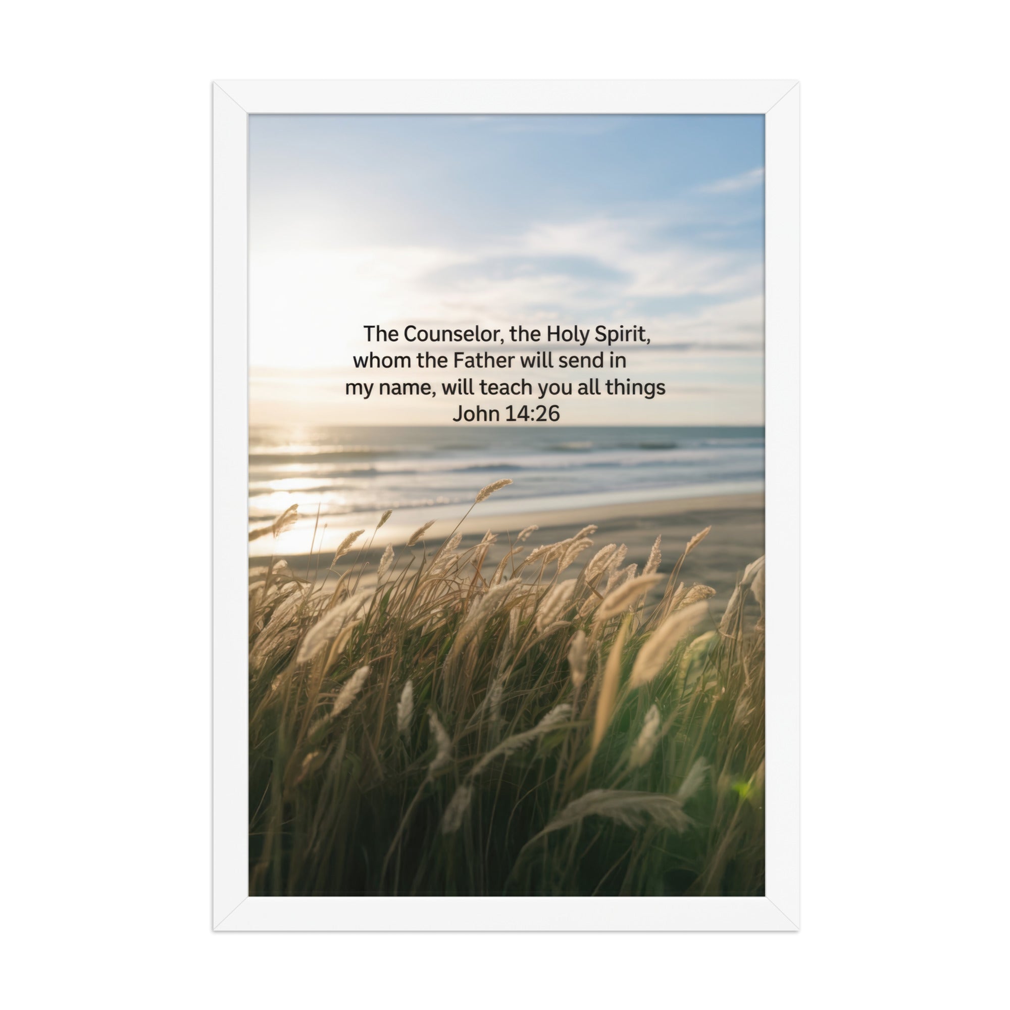 John 14:26 Bible Verse in my name Premium Luster Photo Paper Framed Poster White 12″×18″