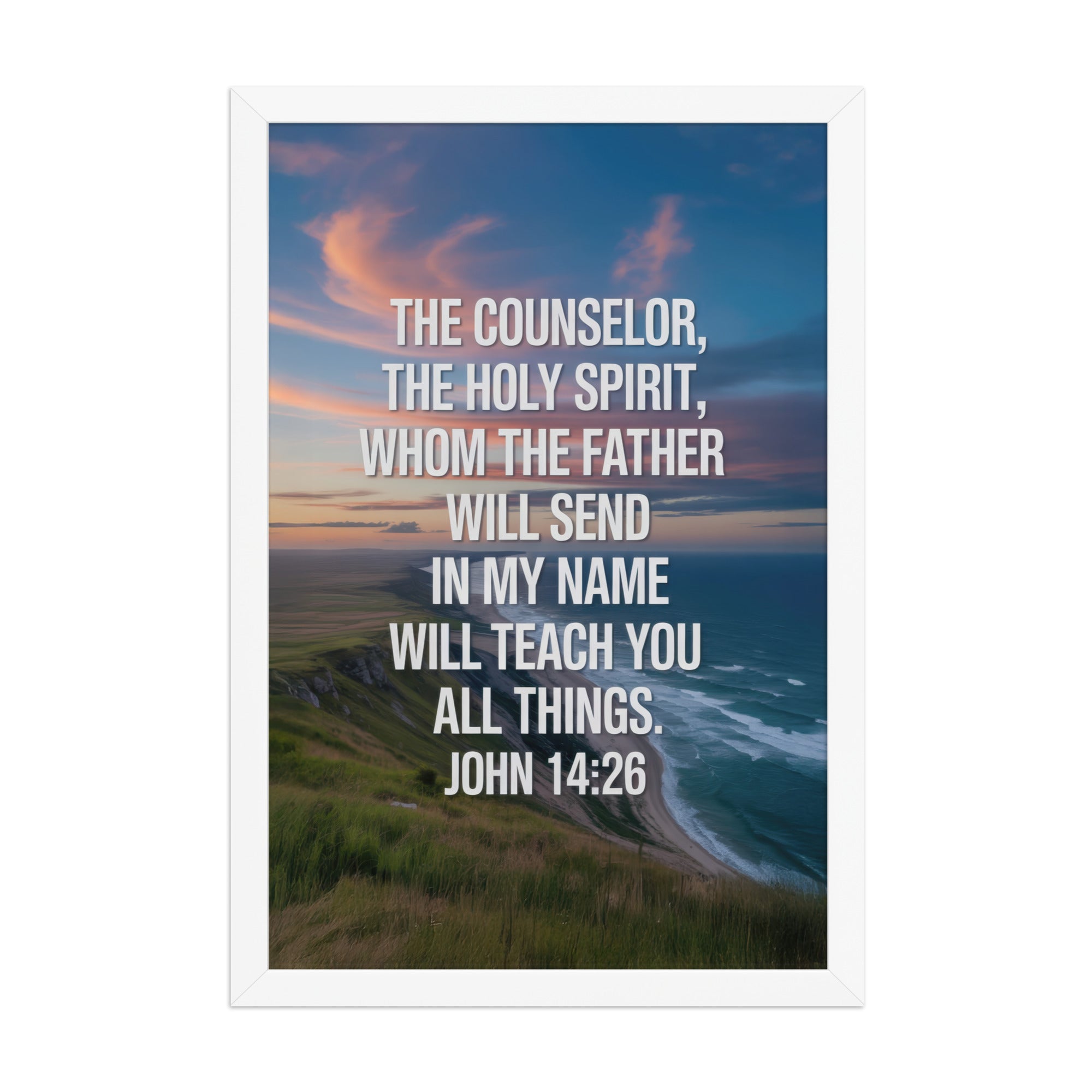 John 14:26 Bible Verse will teach Premium Luster Photo Paper Framed Poster White 12″×18″