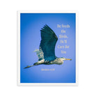 Matt 6:26, Graceful Heron, He'll Care for You Premium Luster Photo Paper Framed Poster