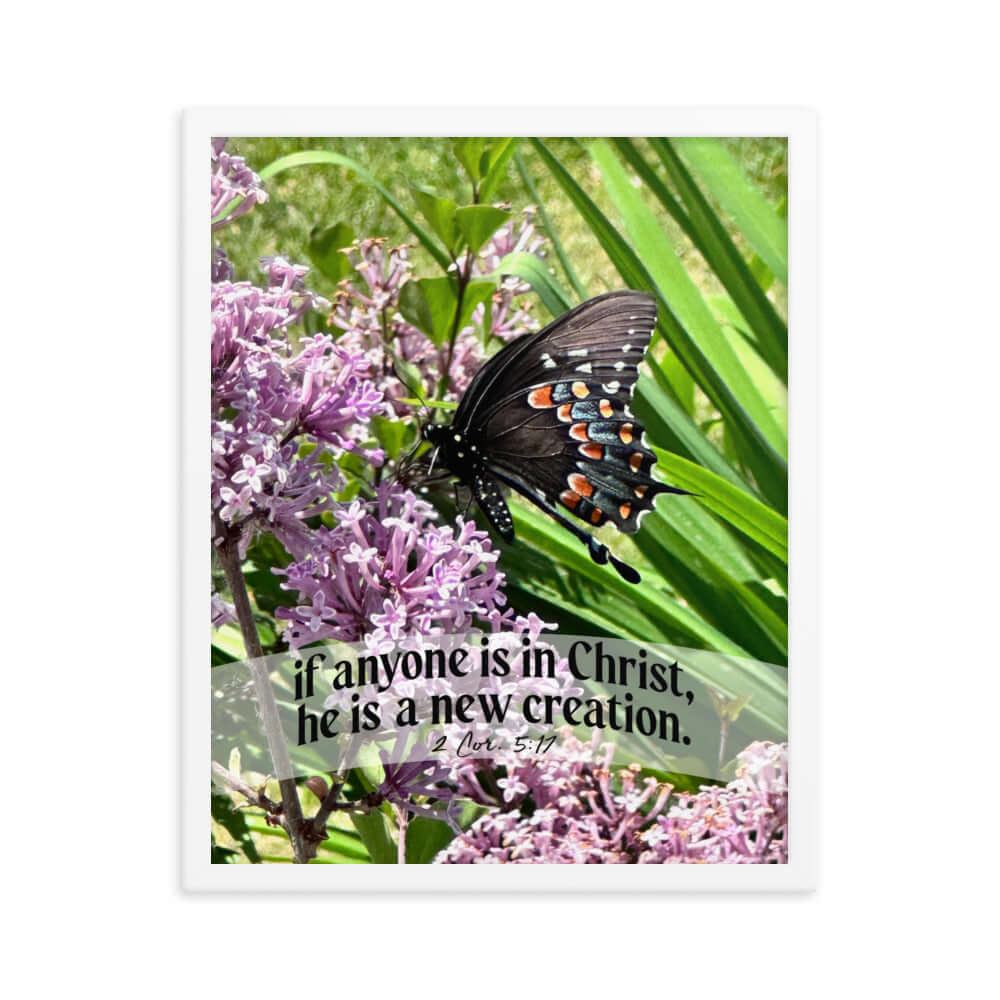 2 Cor. 5:17 Bible Verse, Butterfly Premium Luster Photo Paper Framed Poster