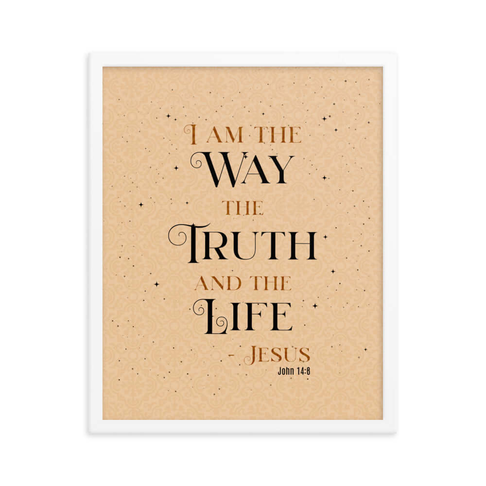 John 14:6 Bible Verse, Color Text Brown Background Premium Luster Photo Paper Framed Poster