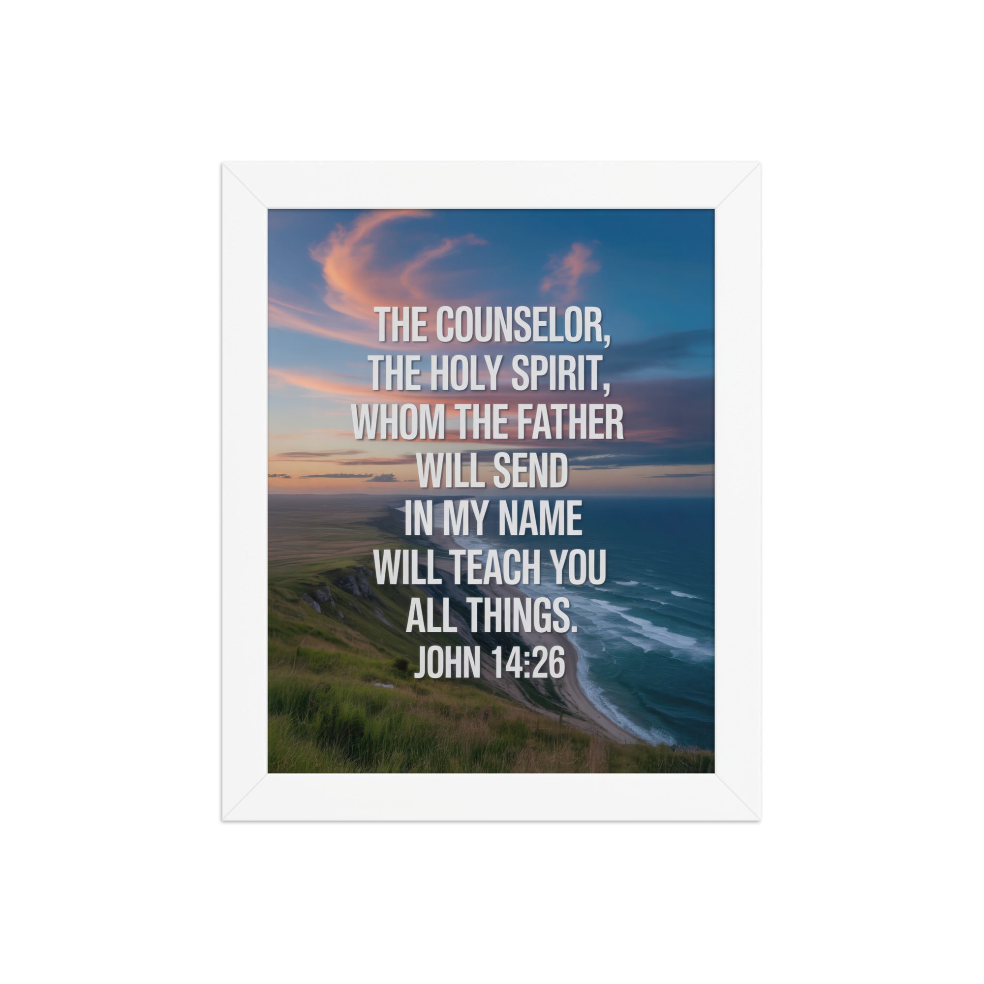 John 14:26 Bible Verse will teach Premium Luster Photo Paper Framed Poster White 8″×10″