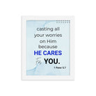 1 Pet 5:7 - Bible Verse, casting all your worries on Him Premium Luster Photo Paper Framed Poster