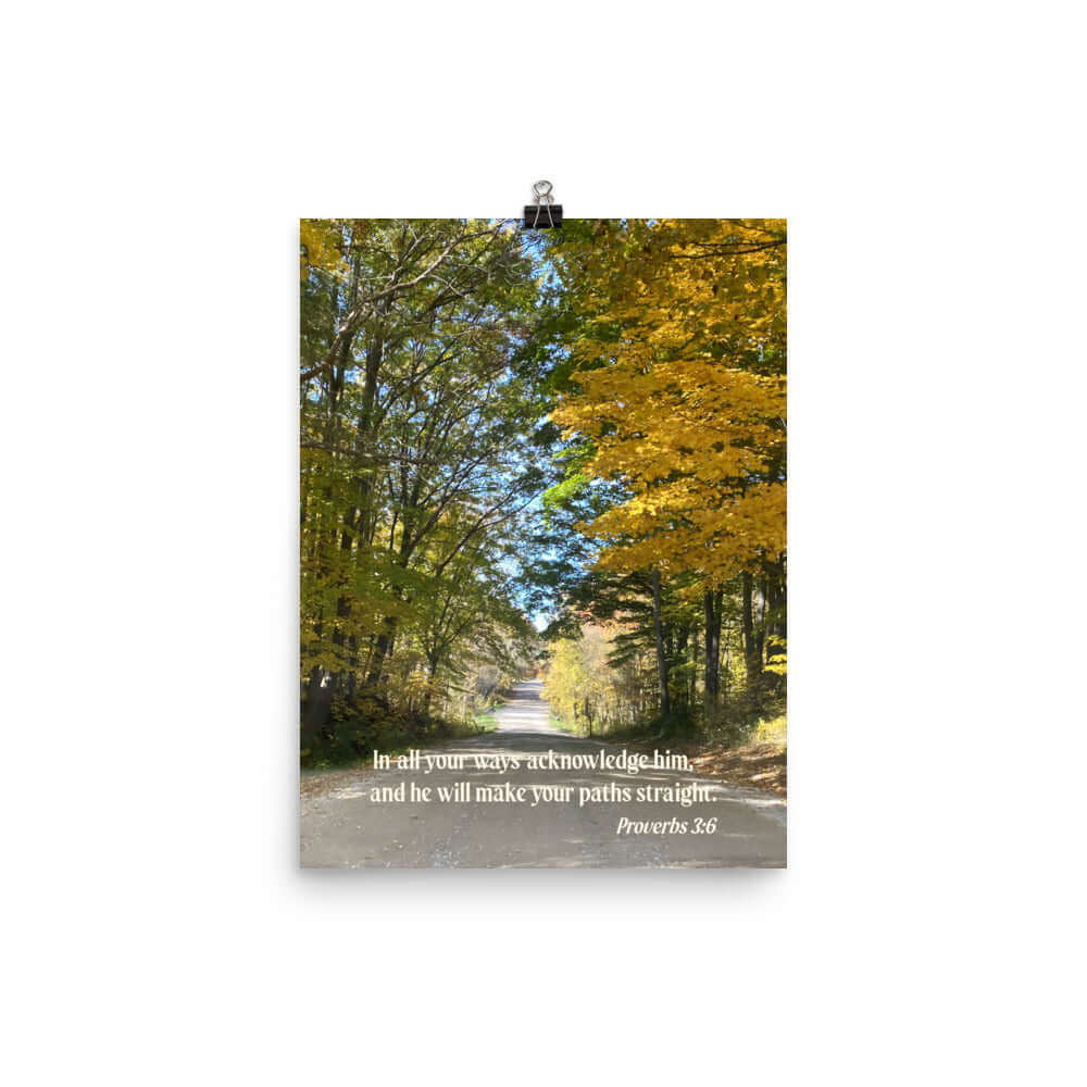 Prov 3:6, Bible Verse, Fall Road Premium Luster Photo Paper Poster