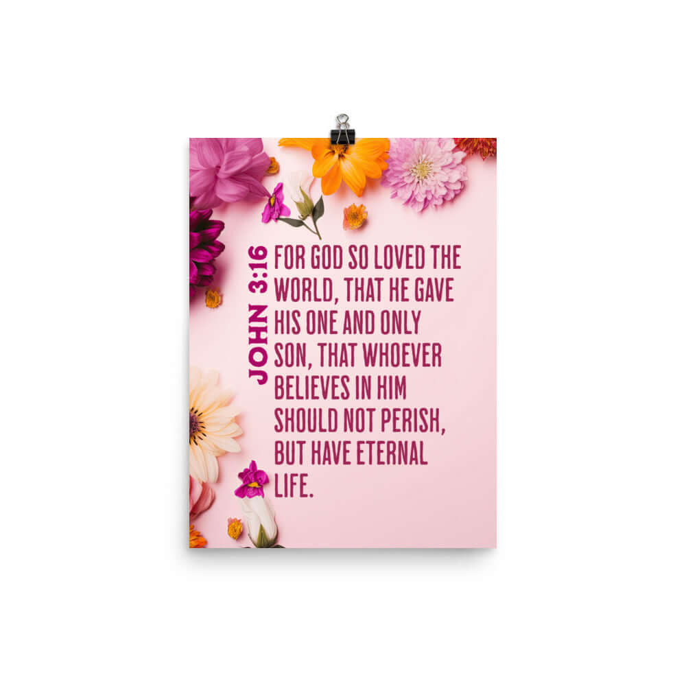 John 3:16 - Bible Verse, For God So Loved Premium Luster Photo Paper Poster