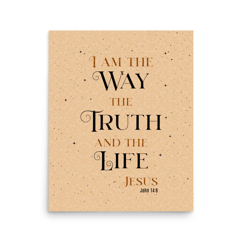 John 14:6 Bible Verse, Color Text Brown Background Premium Luster Photo Paper Poster