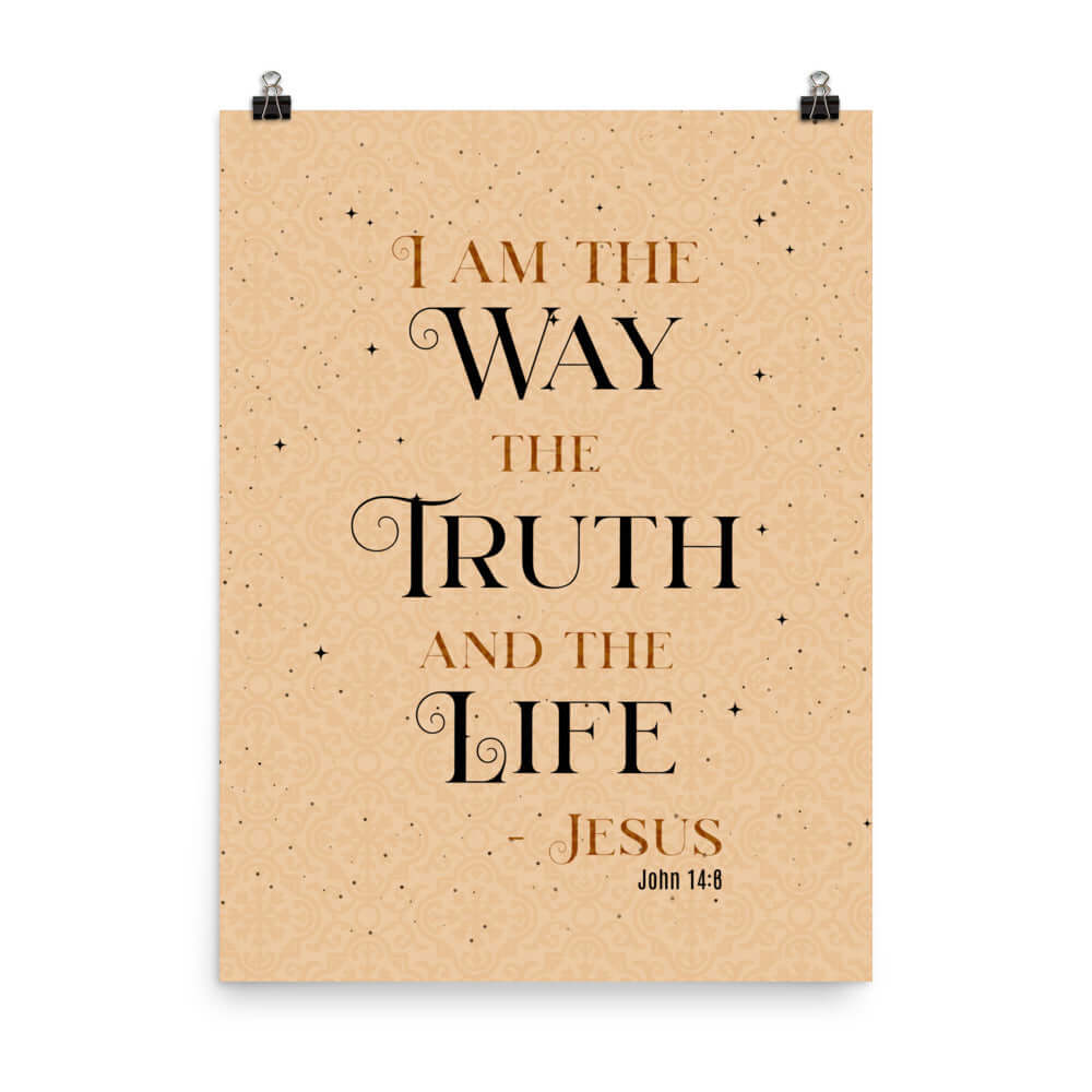 John 14:6 Bible Verse, Color Text Brown Background Premium Luster Photo Paper Poster