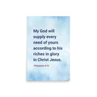 Phil 4:19 - Bible Verse, God will supply Premium Luster Photo Paper Poster