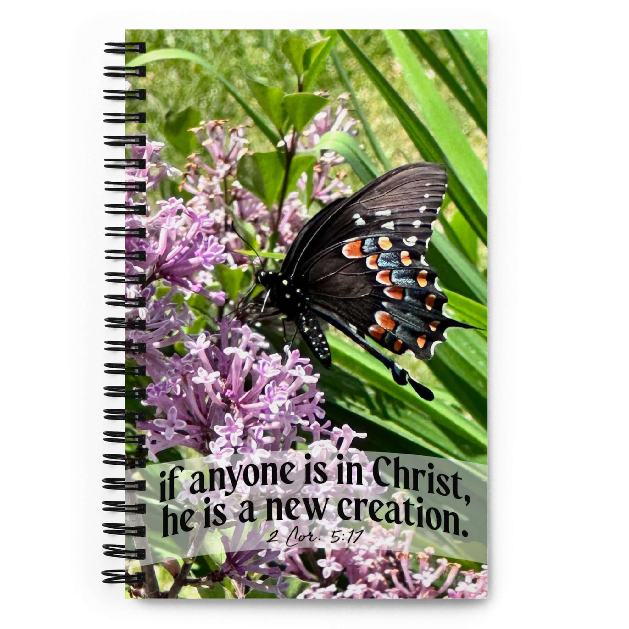 2 Cor. 5:17 Bible Verse, Butterfly Spiral Notebook