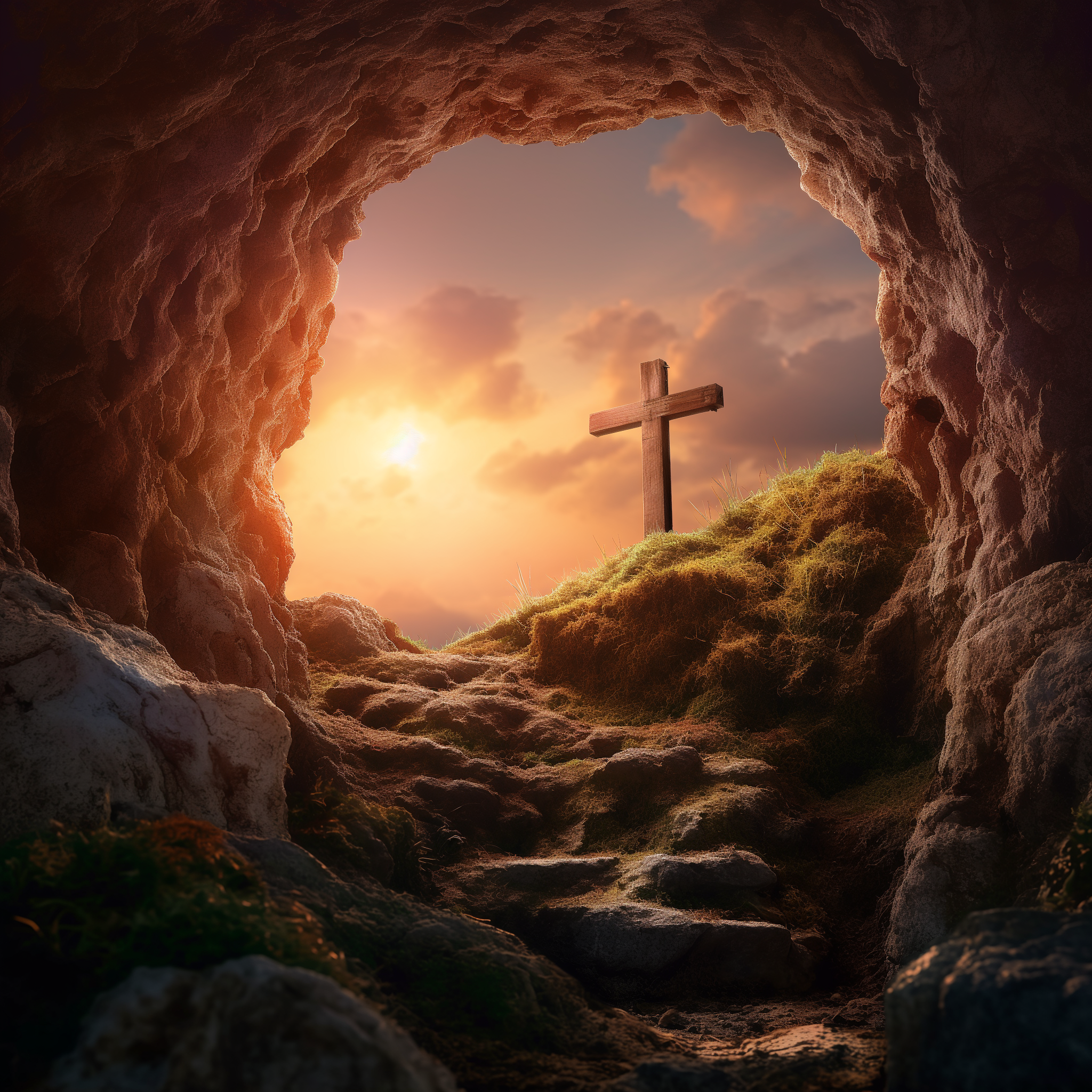 The empty cross of Jesus and the empty tomb