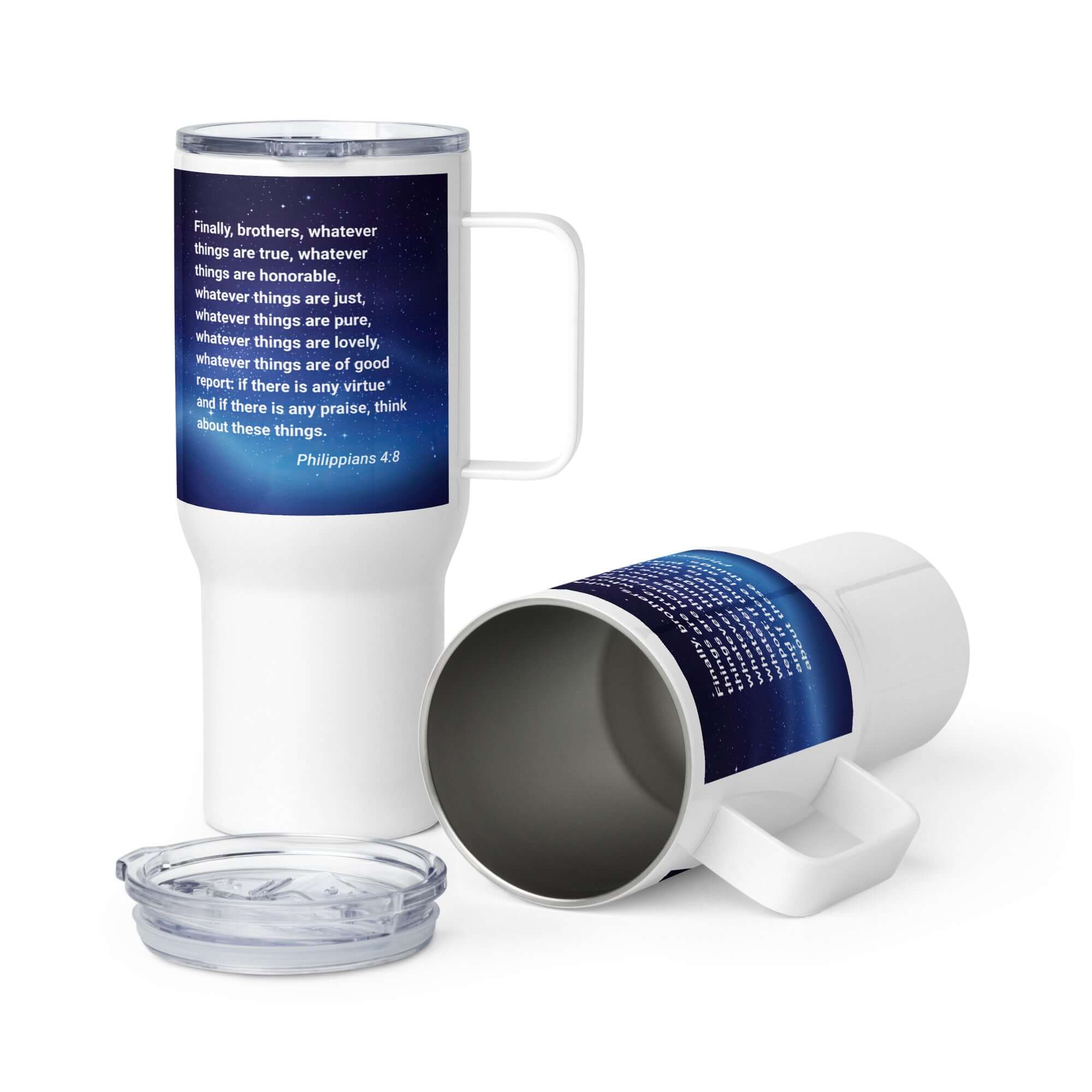 Phil 4:8 - Bible Verse, Think these things Travel Mug with a Handle