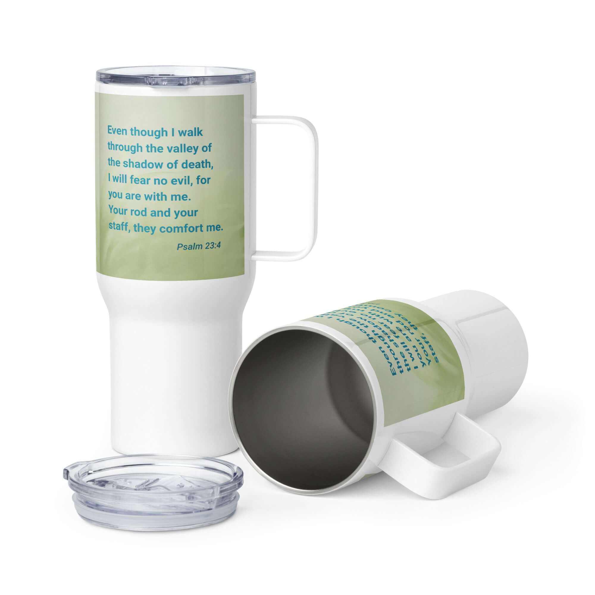 Psalm 23:4 - Bible Verse, fear no evil Travel Mug with a Handle