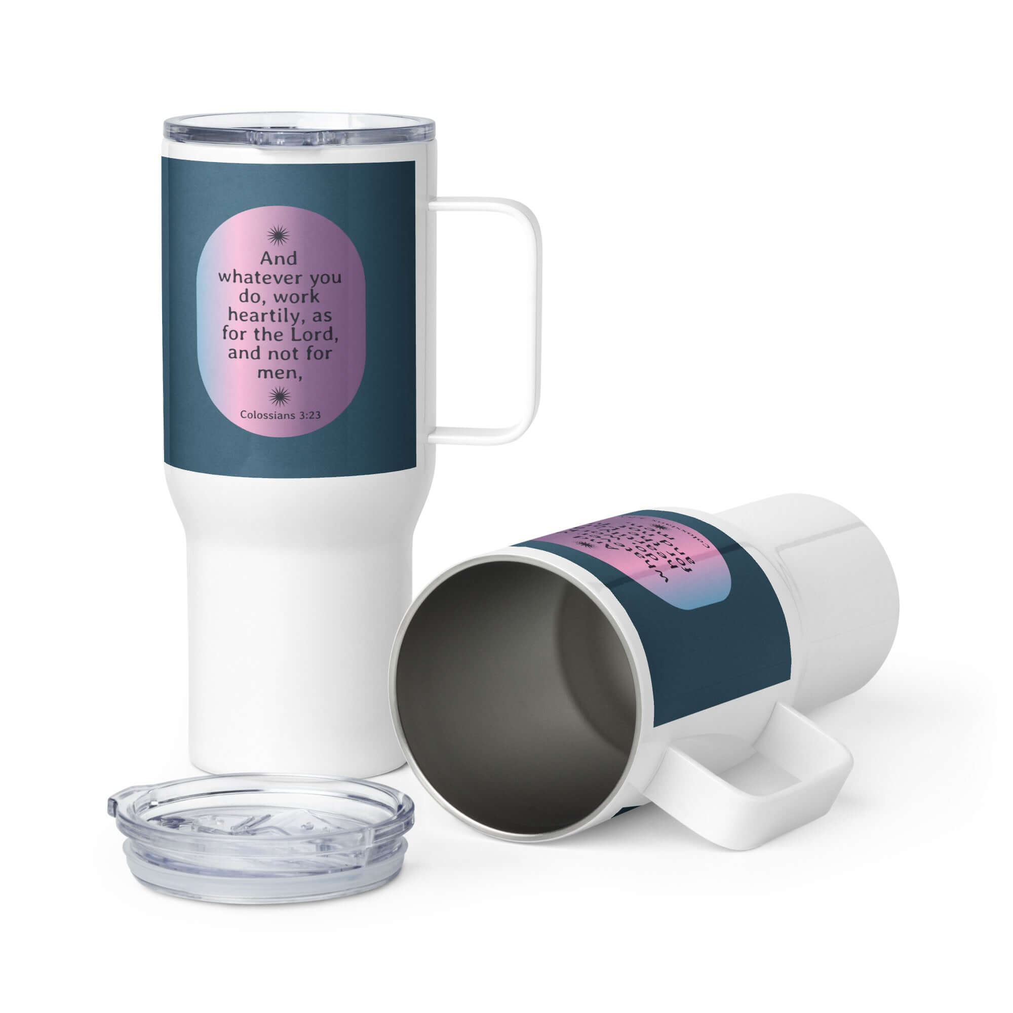 Col 3:23 - Bible Verse, work heartily Travel Mug with a Handle