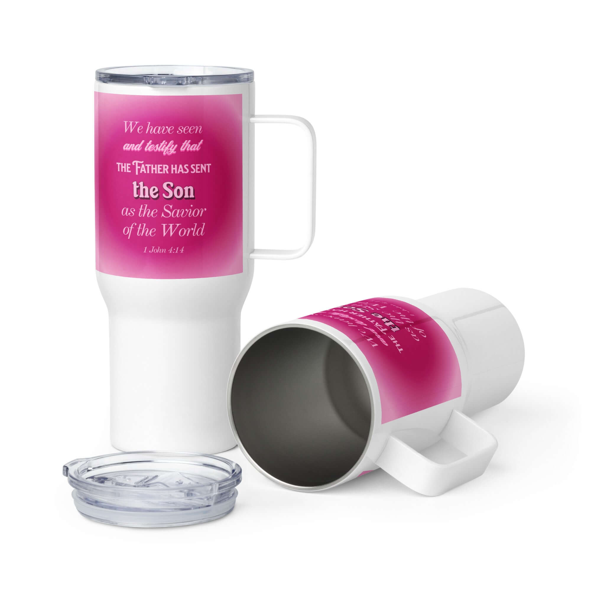 1 John 4:14 - Bible Verse, that the Father Travel Mug with a Handle