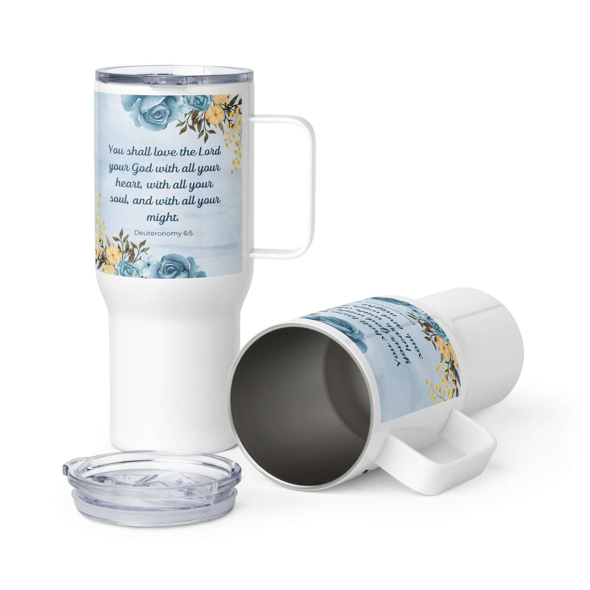 Deuteronomy 6:5 Bible Verse, You shall love Travel Mug with a Handle