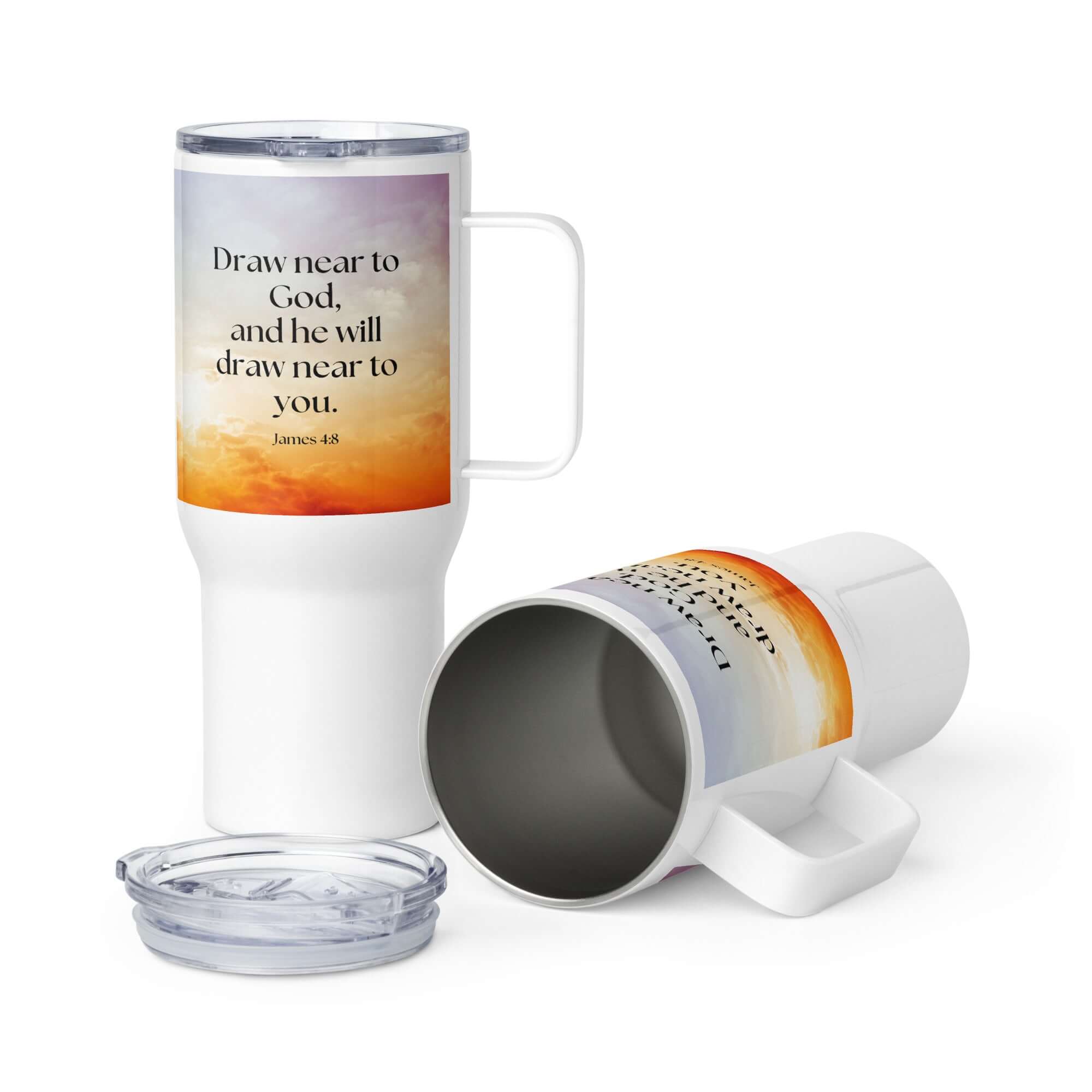 James 4:8 Bible Verse, he will draw Travel Mug with a Handle