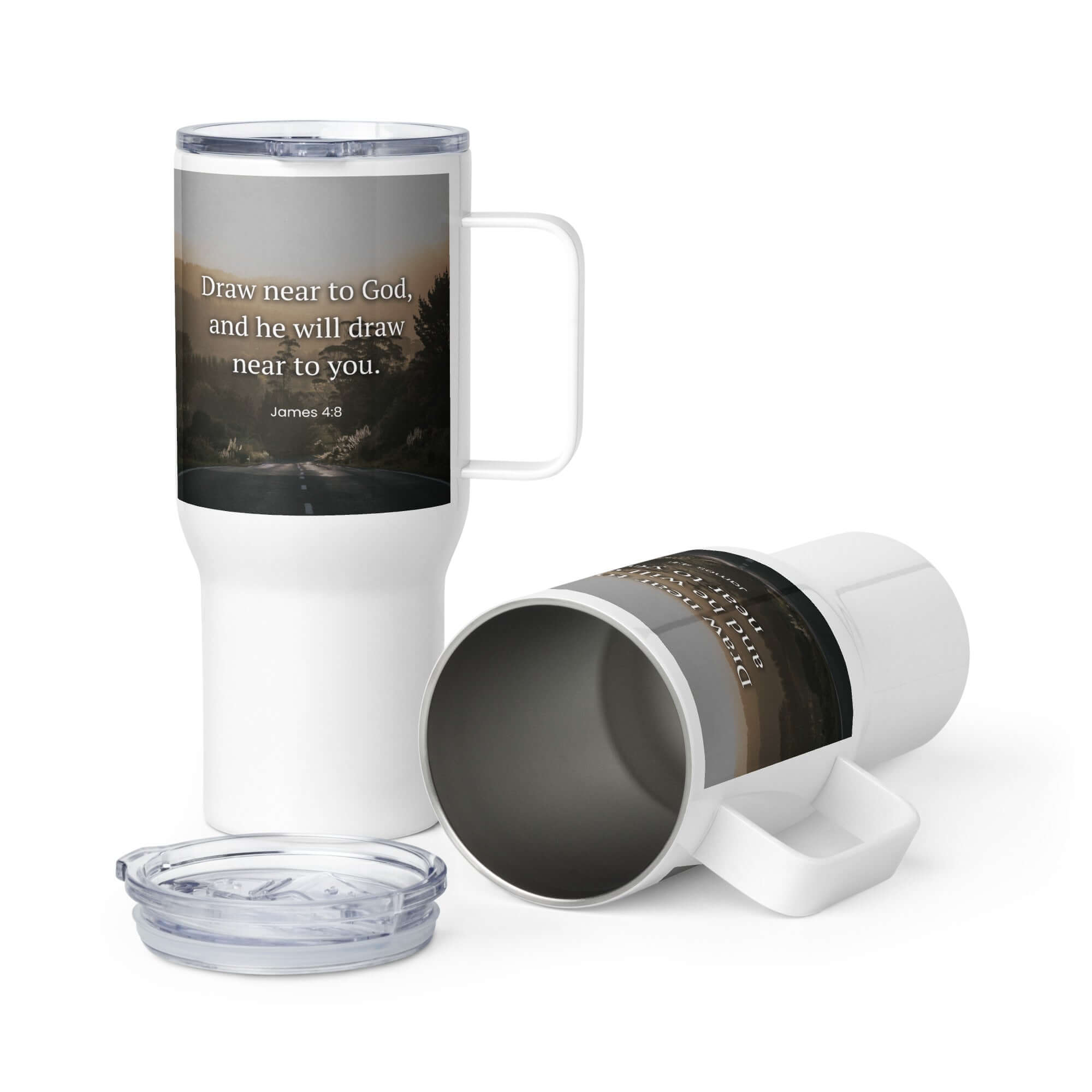 James 4:8 Bible Verse, Cleanse your Travel Mug with a Handle