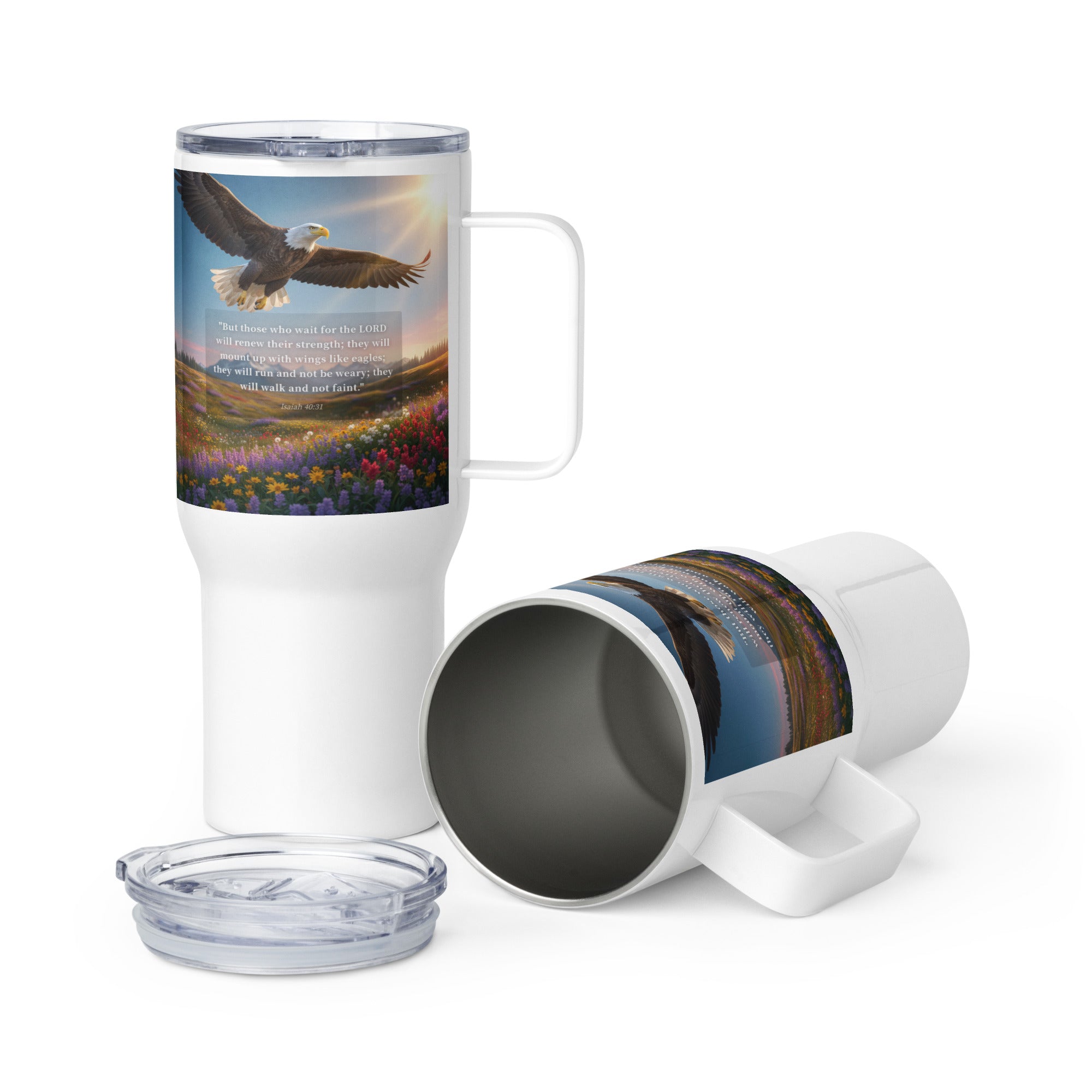 Isaiah 40:31 Bible Verse Who Wait Travel Mug with a Handle Default Title