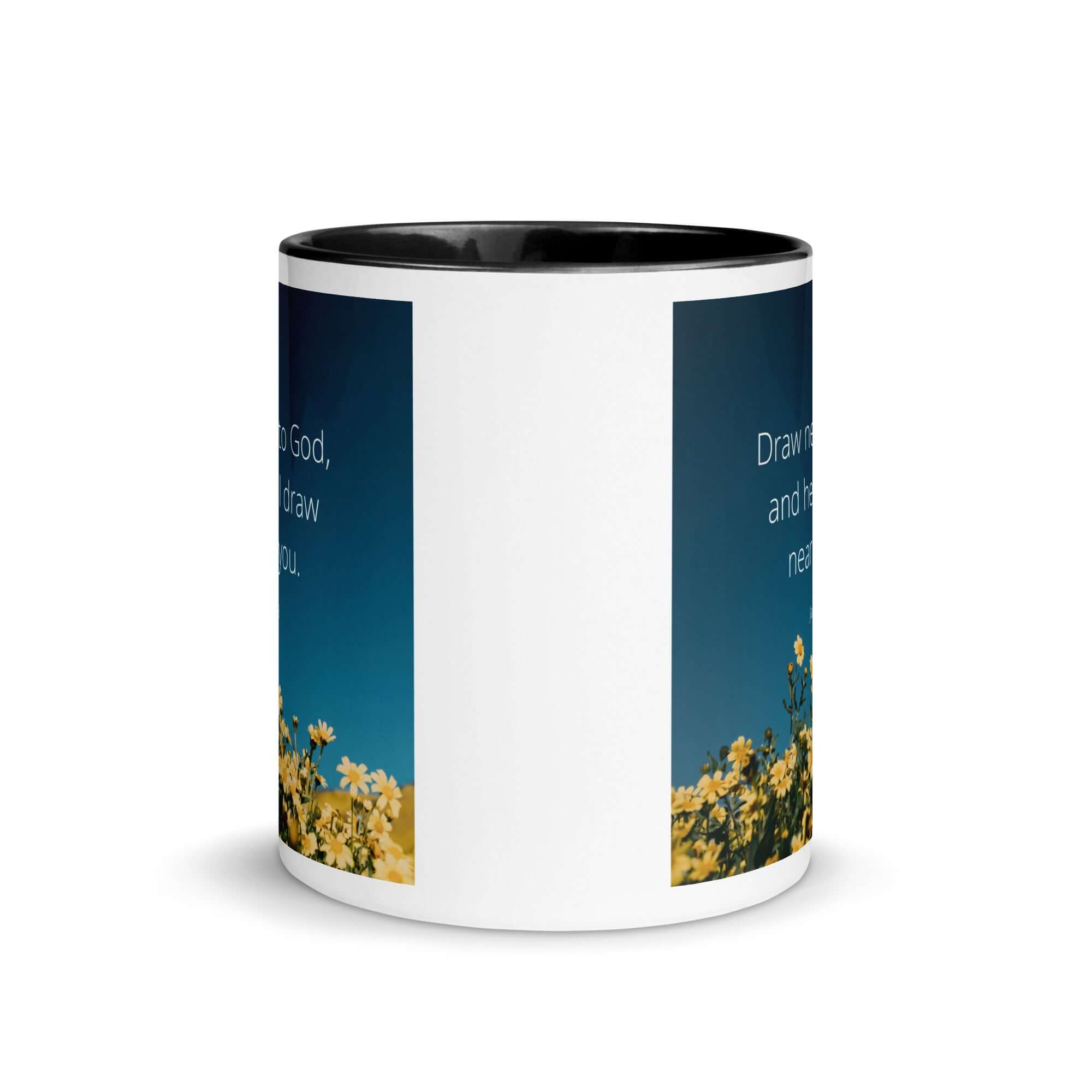 James 4:8 Bible Verse, near to you White Ceramic Mug with Color Inside