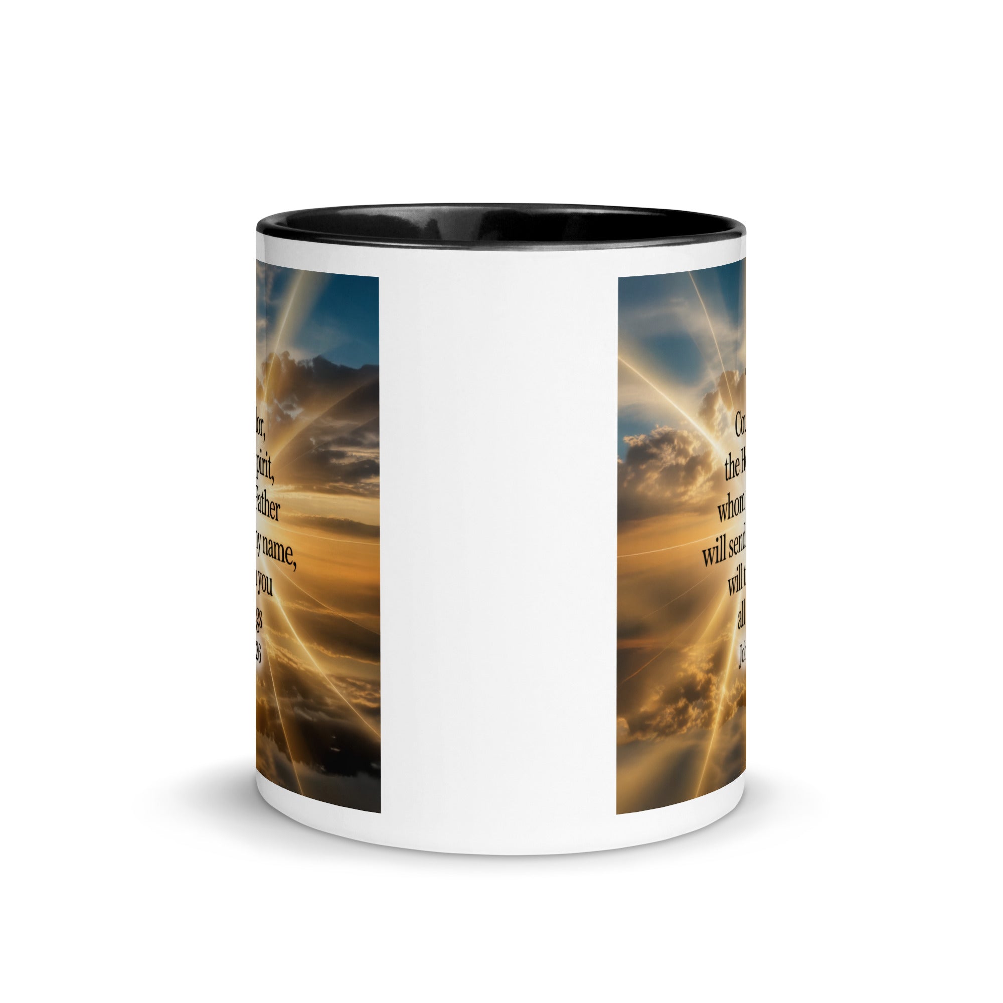 John 14:26 Bible Verse will send White Ceramic Mug with Color Inside