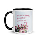 Eph 2:8 - Bible Verse, saved through faith White Ceramic Mug with Color Inside