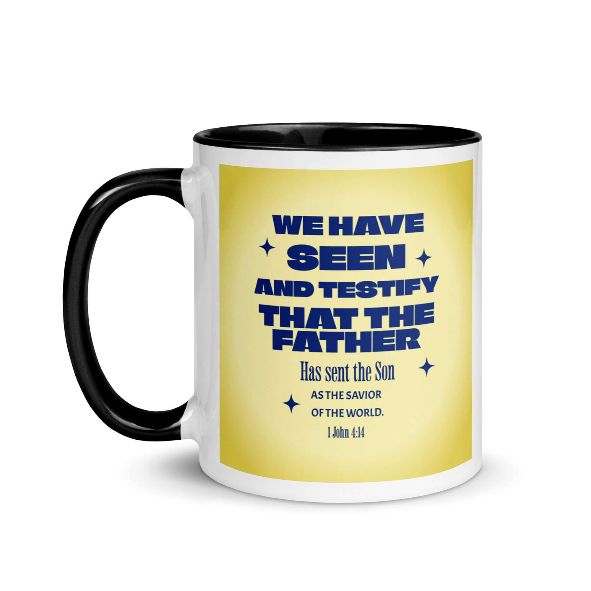 1 John 4:14 - Bible Verse, Savior of the world White Ceramic Mug with Color Inside