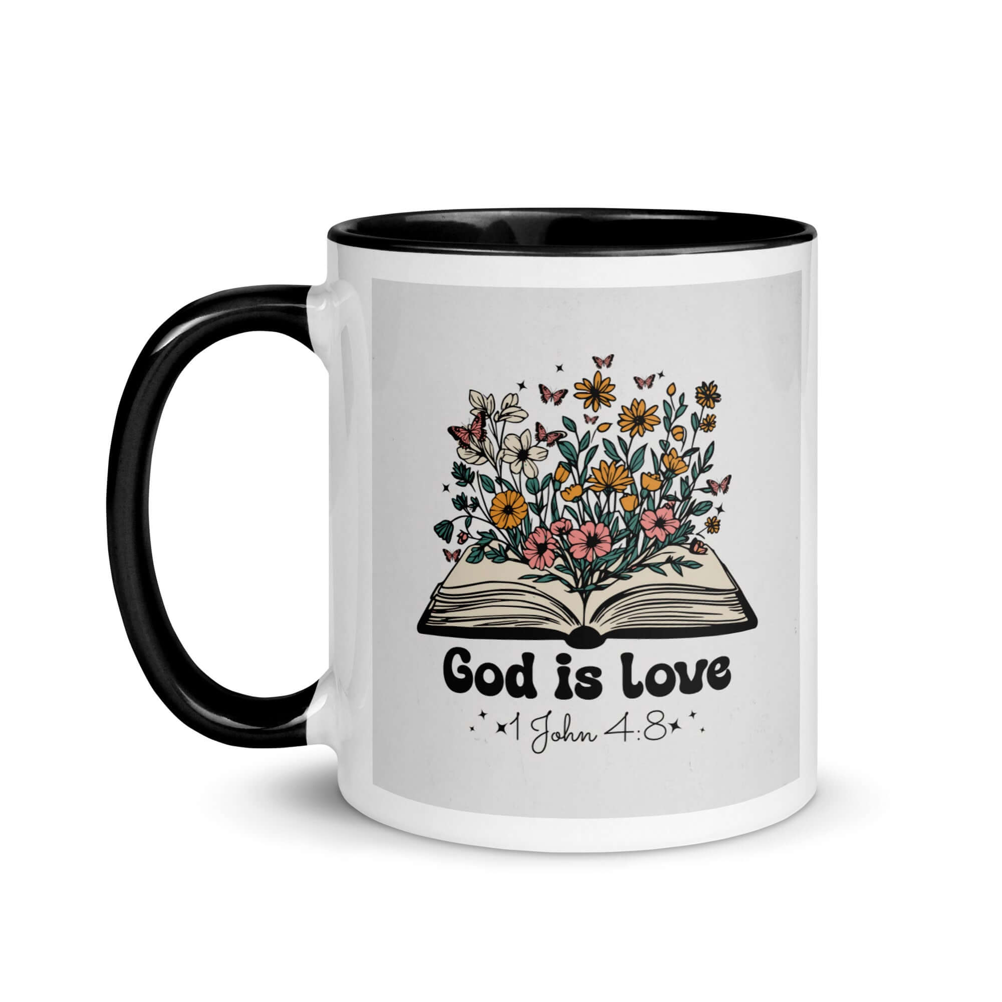 1 John 4:8 - Bible Verse, God is Love White Ceramic Mug with Color Inside