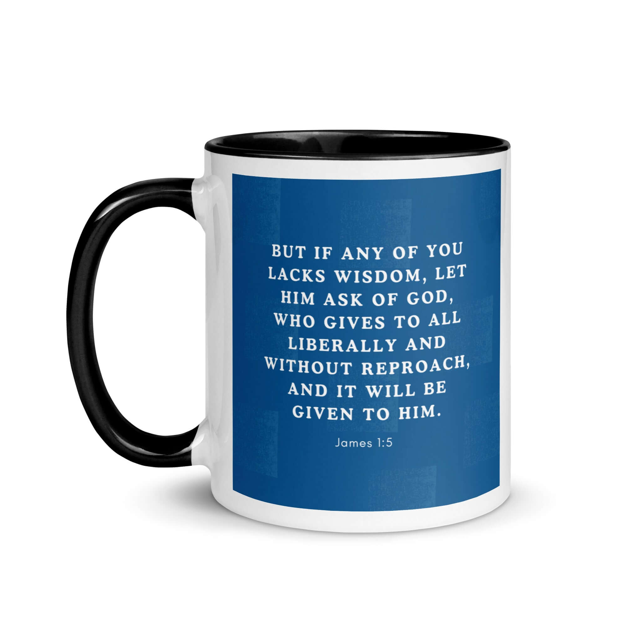 James 1:5 Bible Verse, gives to all White Ceramic Mug with Color Inside