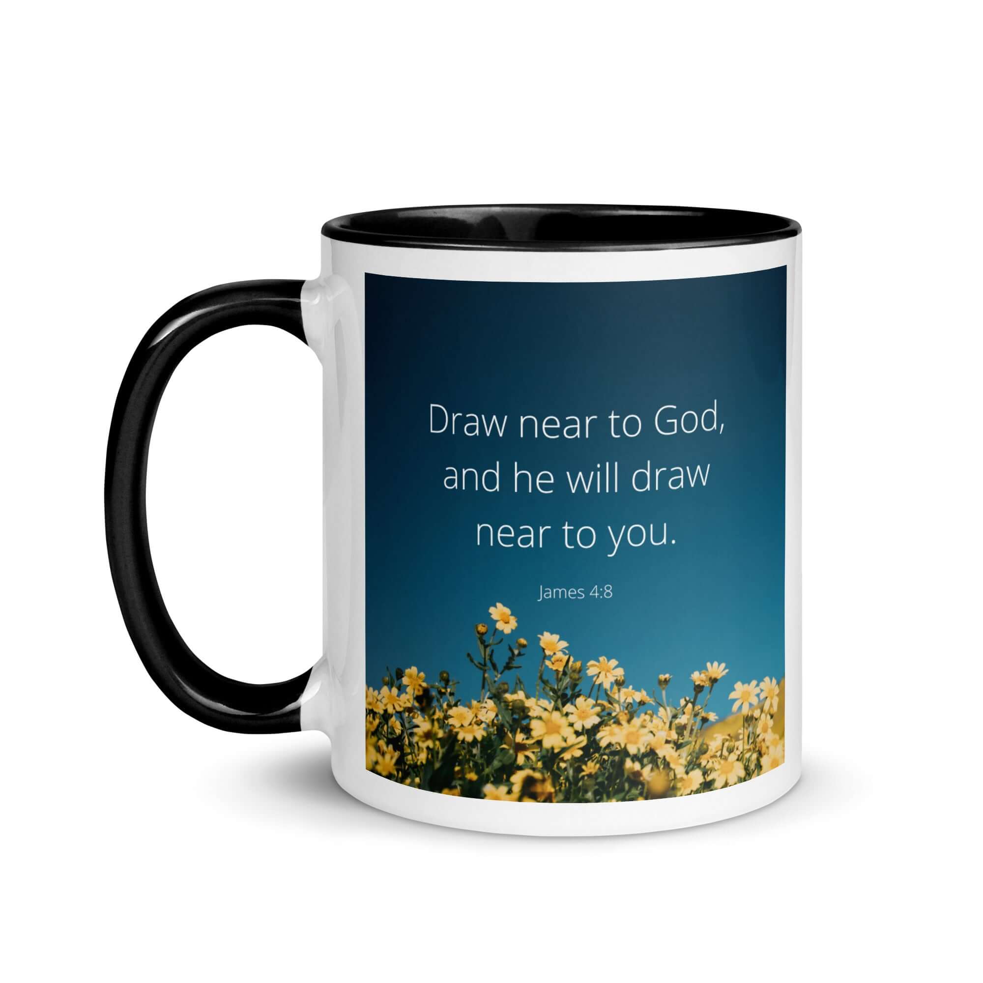 James 4:8 Bible Verse, near to you White Ceramic Mug with Color Inside