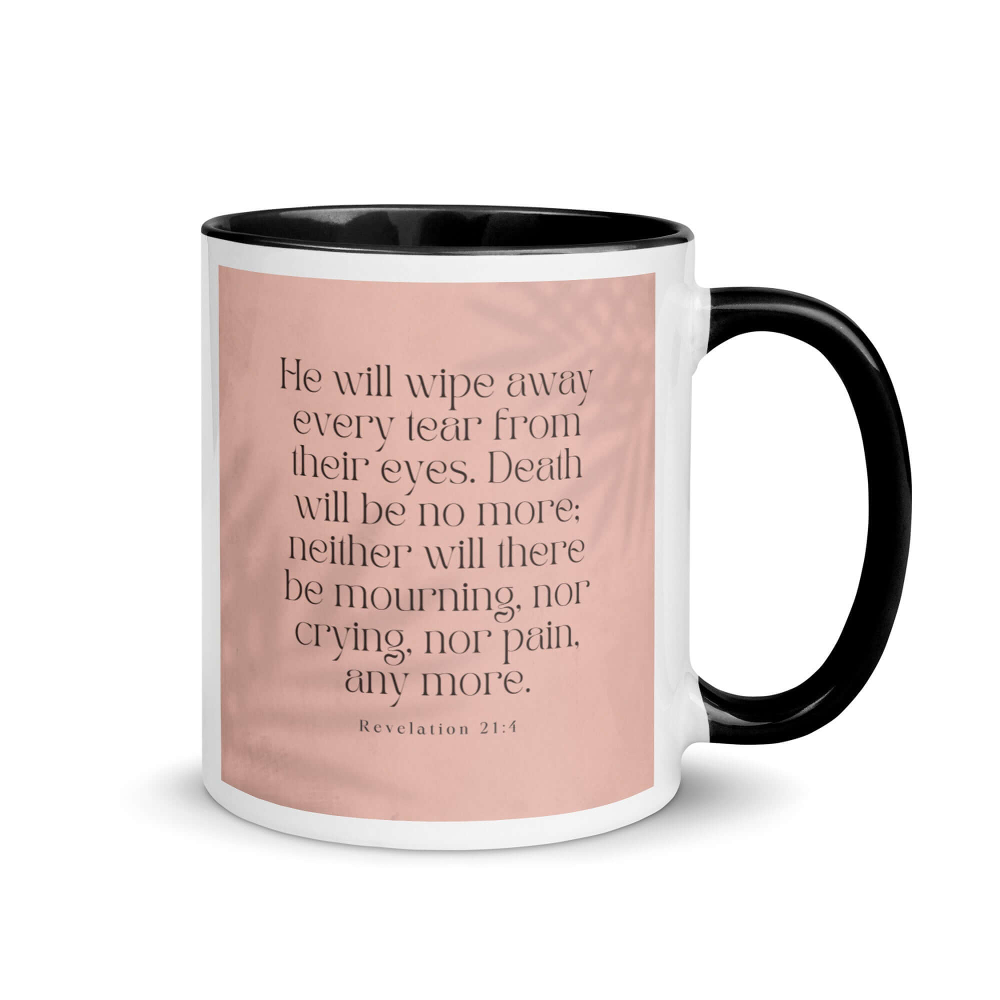 Revelation 21:4 Bible Verse, their eyes White Ceramic Mug with Color Inside