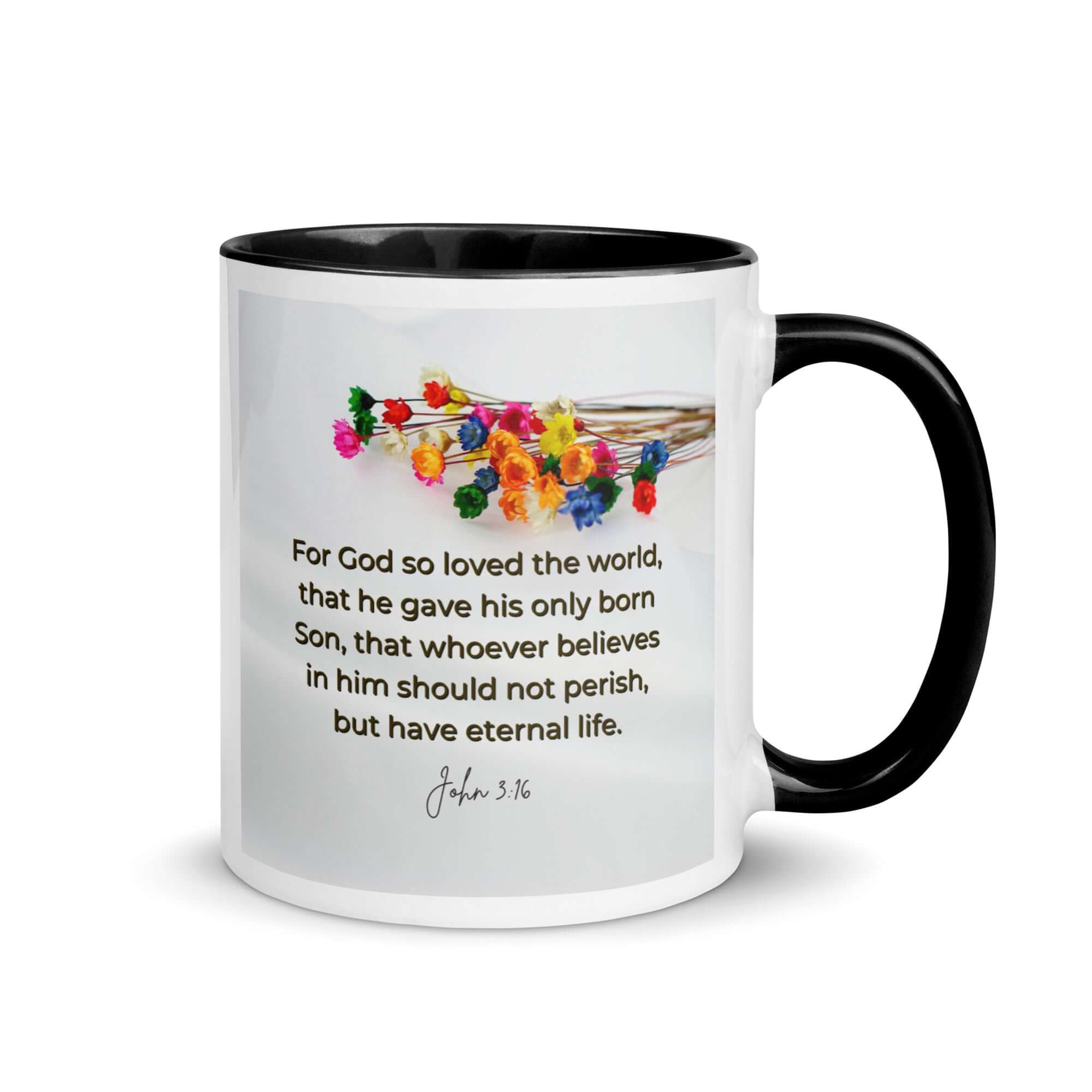 John 3:16 Bible Verse, He gave His Son White Ceramic Mug with Color Inside