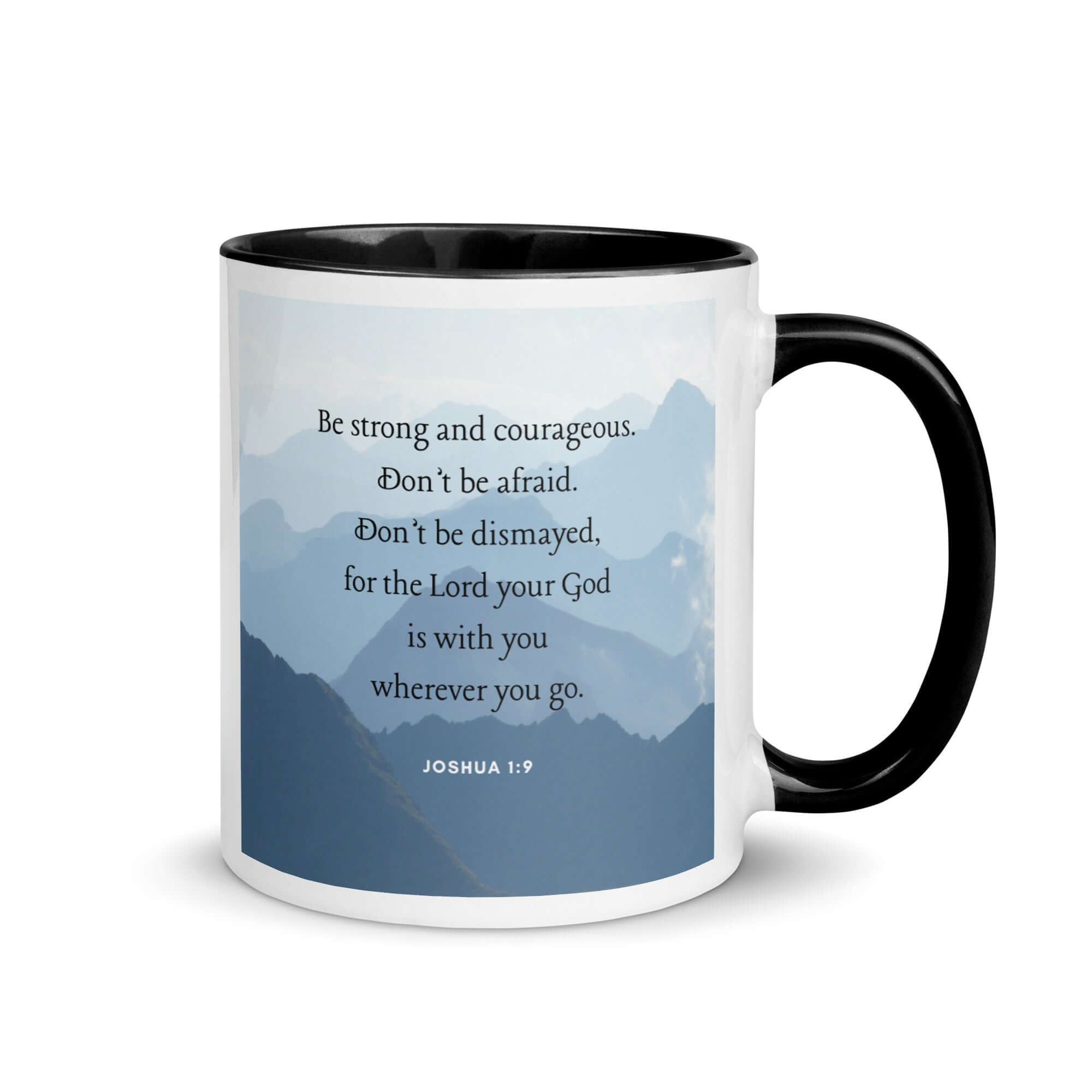 Joshua 1:9 Bible Verse, Courageous White Ceramic Mug with Color Inside