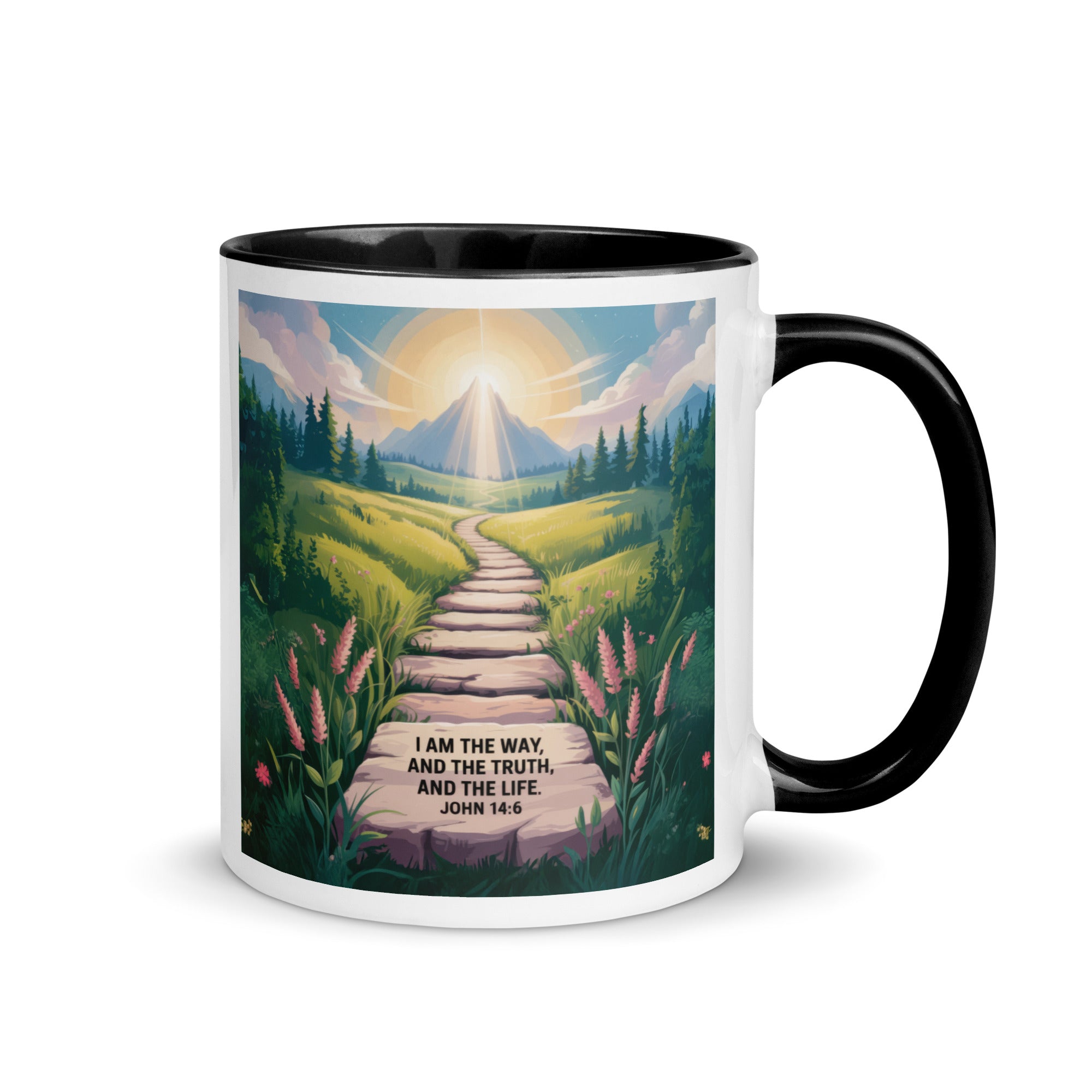 John 14:6 Bible Verse The Truth White Ceramic Mug with Color Inside Black 11 oz