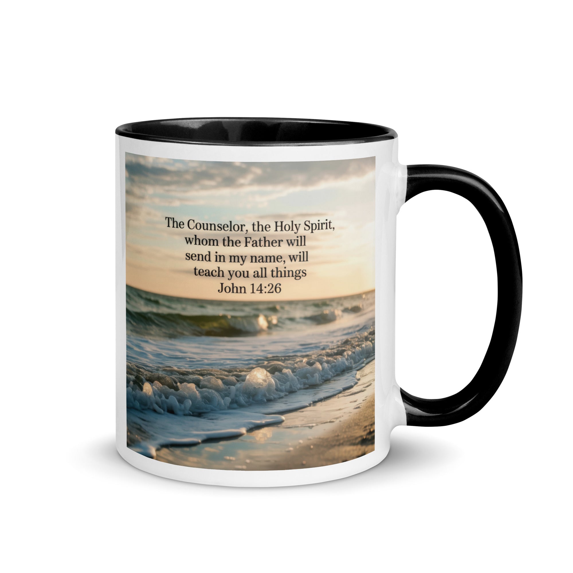John 14:26 Bible Verse You All White Ceramic Mug with Color Inside Black 11 oz